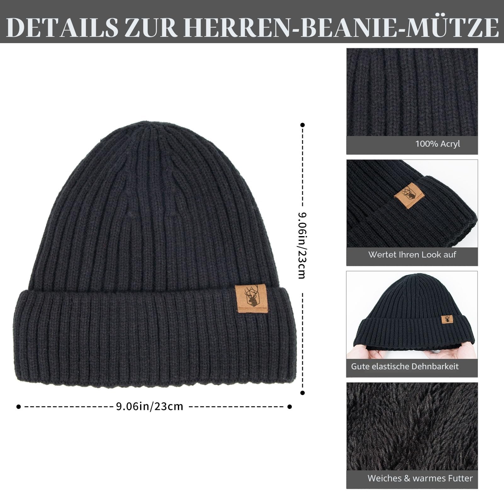 Mütze Schal und Touchscreen Handschuhe Set Wintermütze Thermohandschuhe Schal für Herren Strickmütze 3 STÜCKE Unisex Hüte für Damen Winter Accessoires für Herren Damen