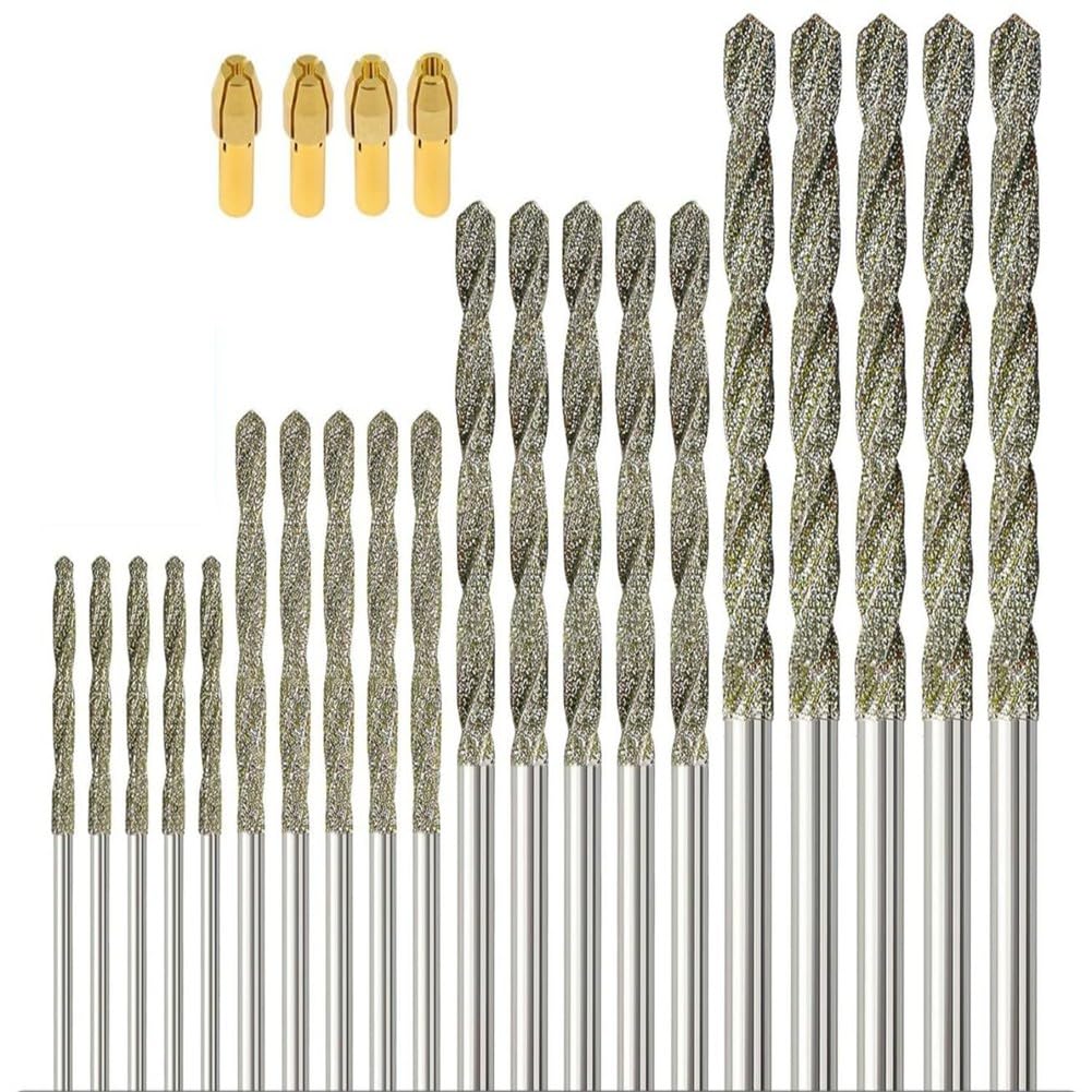 Littimoon for Rotary Tool Compatible 1mm 1.5mm 2mm 2.5mm 5Pcs 120-Grit 20Pcs Drill Bits with 4 Collets for Sea Glass