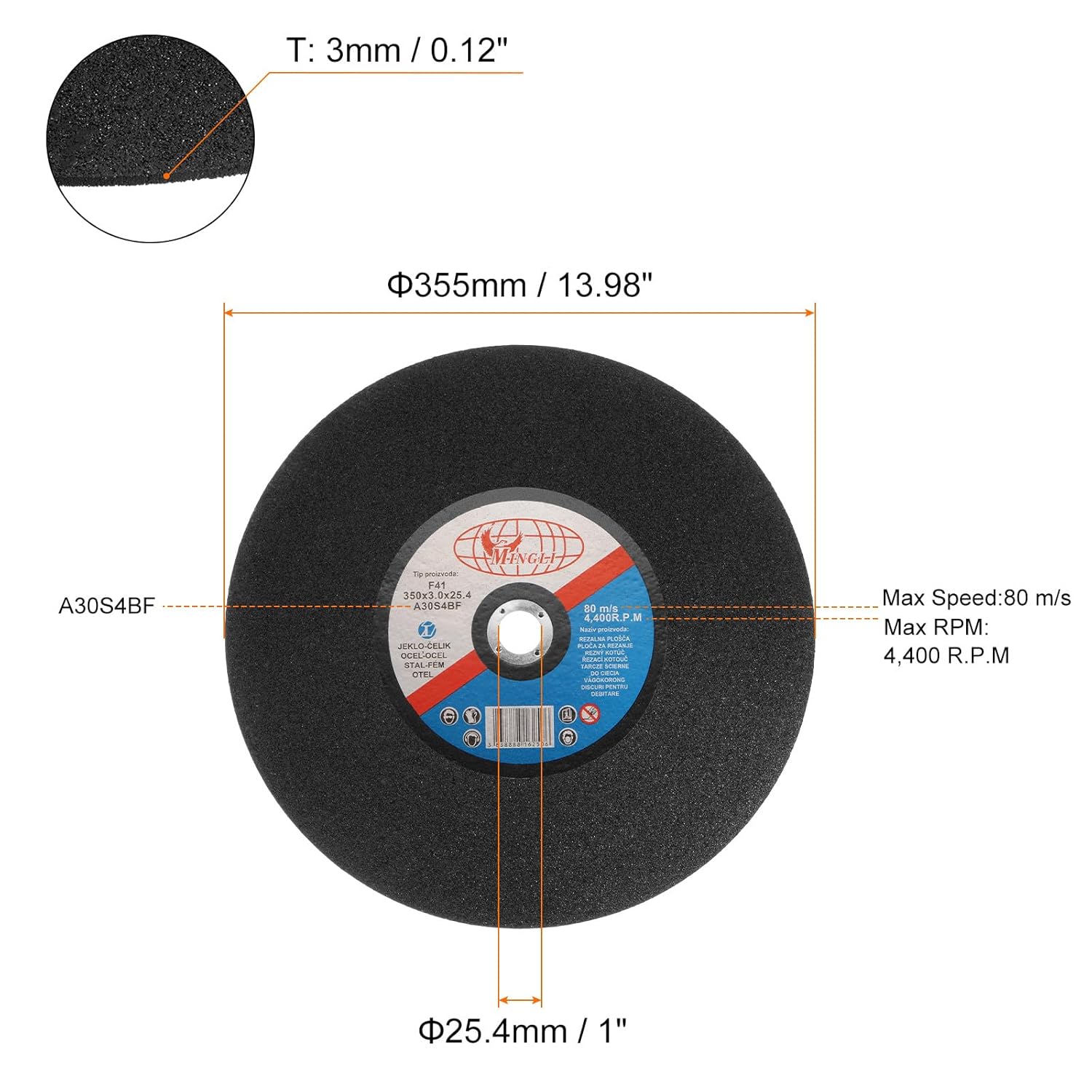 HARFINGTON 5pcs 14" Cut Off Wheels 7/8" Arbor Aluminum Oxide Thin Cutting Wheel, General Purpose Metal Cut-Off Wheels for Metal & Stainless Steel, Black