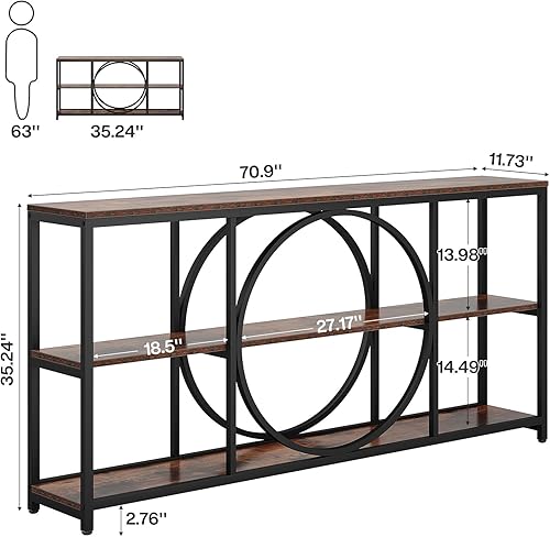 Miniatura 25 de Tribesigns Mesa consola de sofá de 70.9 pulgadas, mesas de entrada angostas extra largas con estantes de almacenamiento de madera de 3 niveles,