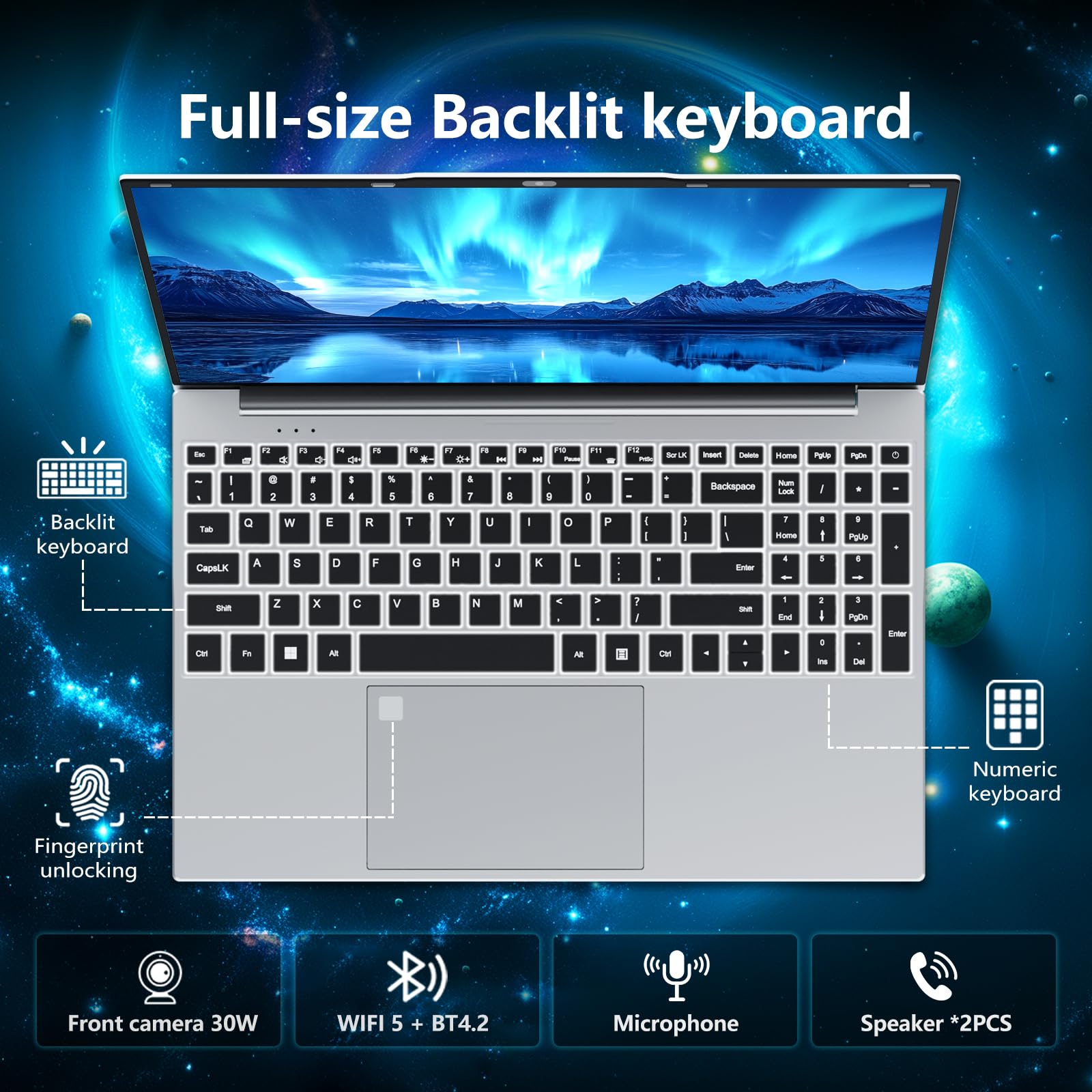 Win11 Notebook, 15.6 Pollici PC Portatile 16GB RAM DDR4 512GB SSD, 180° Flip FHD 1080P Laptop Office 365, Celeron N95 CPU, Webcam/BT4.2/USB3.0, Tastiera Retroilluminata/Sblocco Impronta Digitale