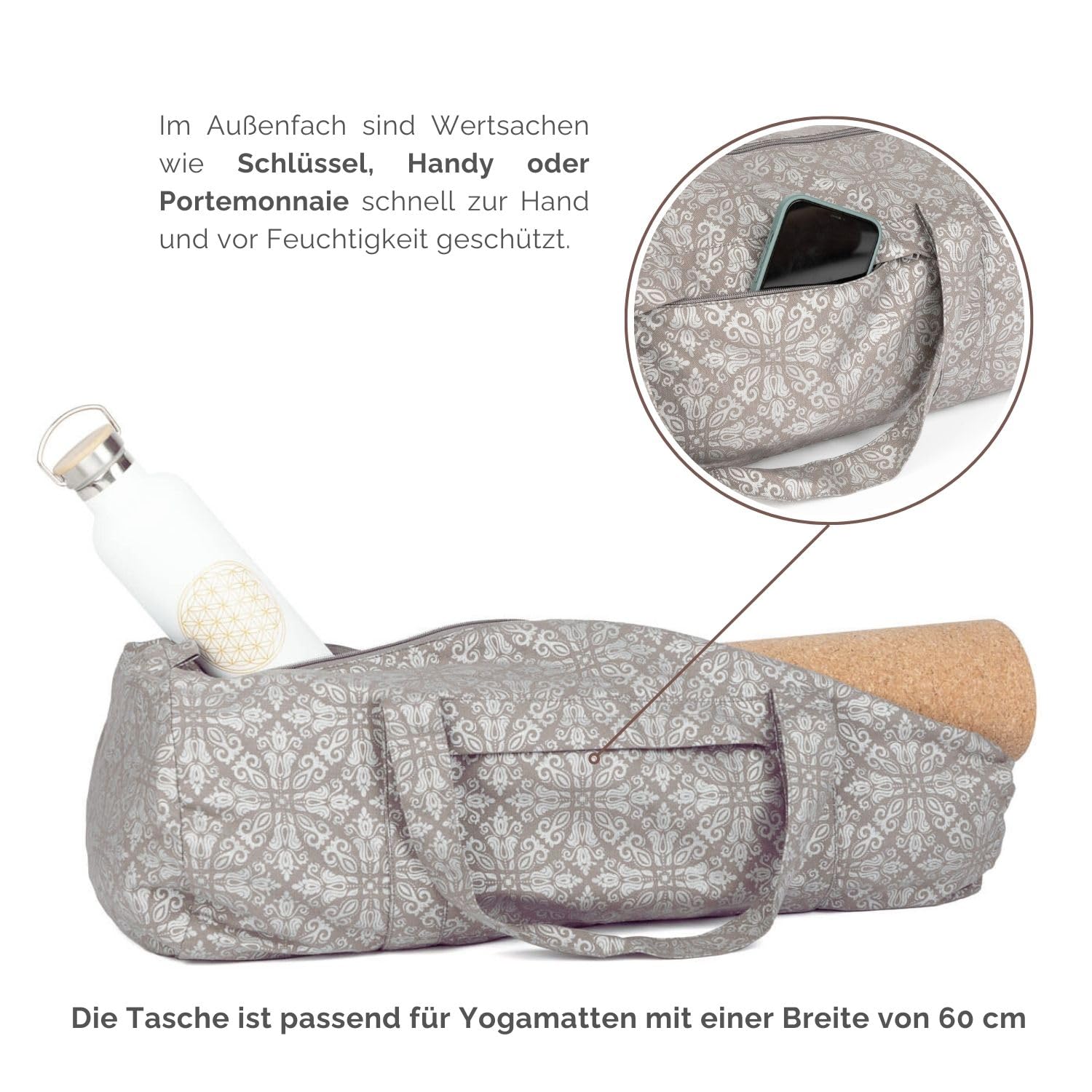 Bodhi Hot Yoga Bag | Maharaja Collection | Yogatasche aus Baumwolle mit wasserfestem Innenfutter | Große Yogamattentasche | Tasche für Yogamatte und Zubehör