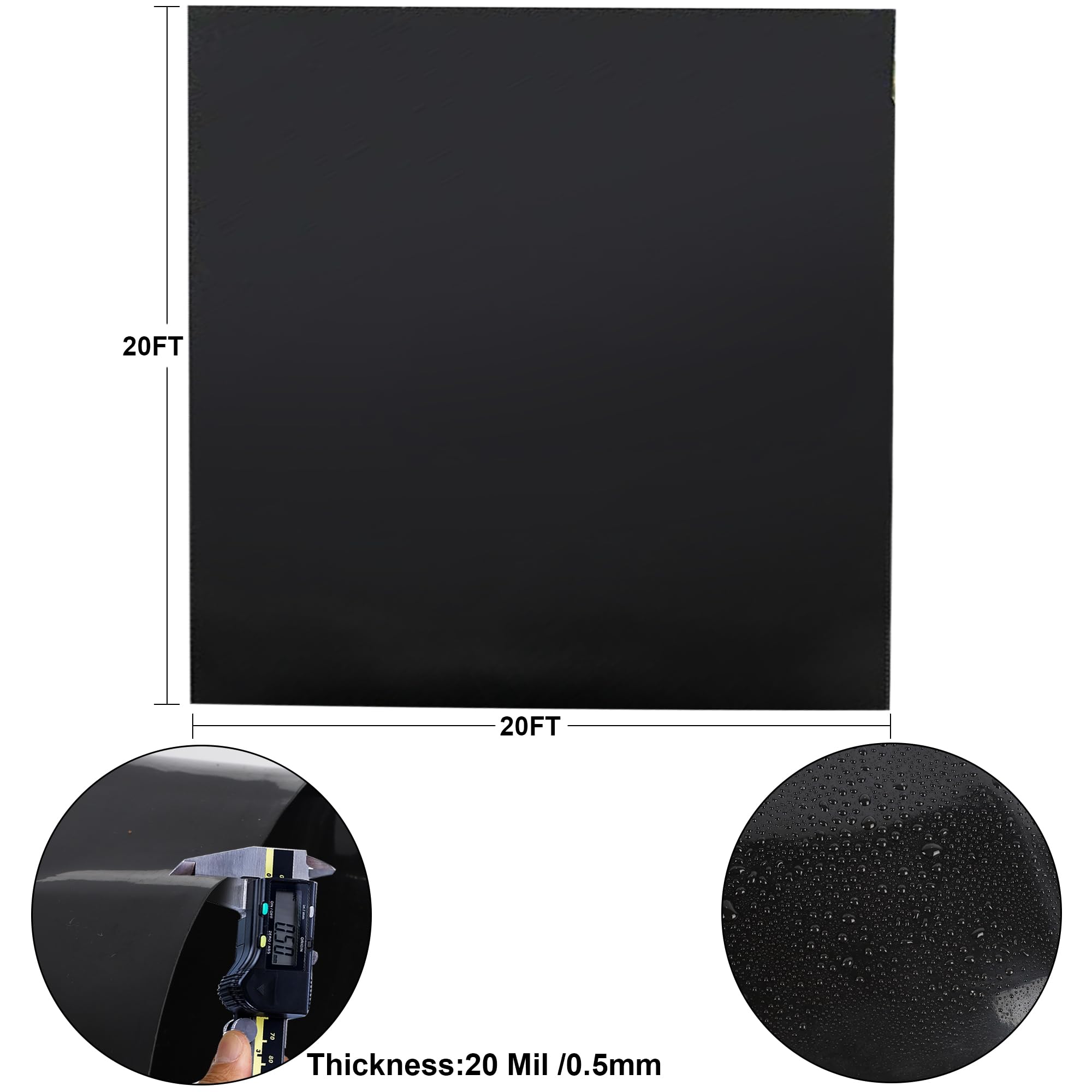 Adroiteet Rivestimento per laghetto da 6,5 x 5,8 m, in HDPE, per laghetti Esterni, stagni Koi, fontane da Giardino, cascate, 6 x 6 m