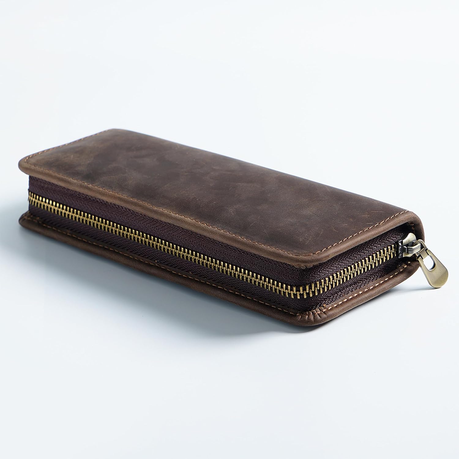 Leather Pencil Case Organizer, 10 Wooden Pencils Portable Pen Case Storage for Drawing Pencils and Markers (coffee)