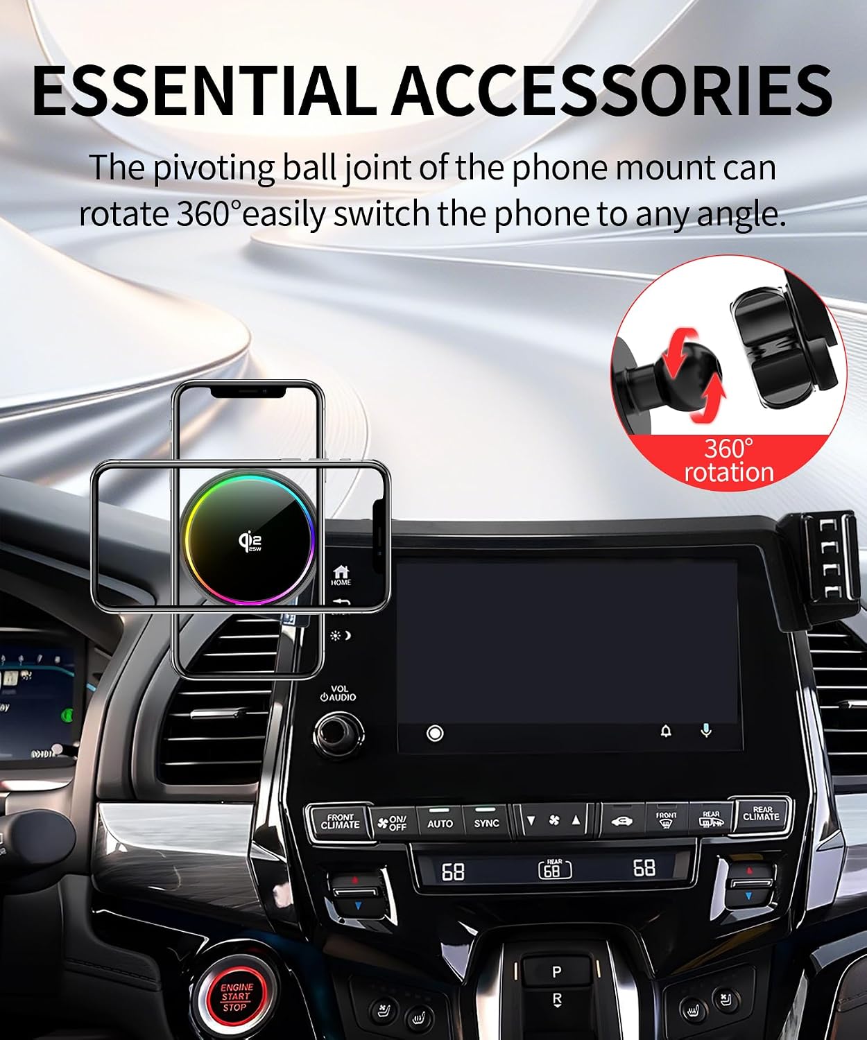 25W Car Mount Charger for Honda Odyssey 2018-2024 8-Inch Screen image 4