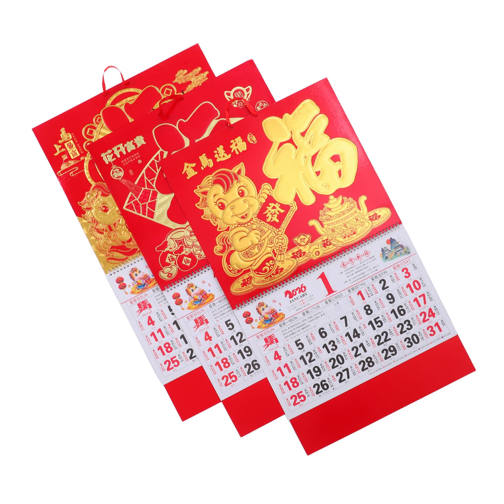 DOITOOL 3piezas Calendario de Pared Chino Calendario Lunar Colgante Anual de Planificador Tema de Caballos para Decoraciones de Temporada y Planificación Anual