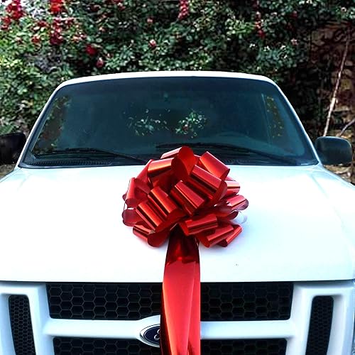 Miniatura 6 de Lazo de regalo rojo metálico grande  14 pulgadas de ancho, decoración de puerta, lazo para automóvil, Navidad, San Valentín, cinta de ceremonia de