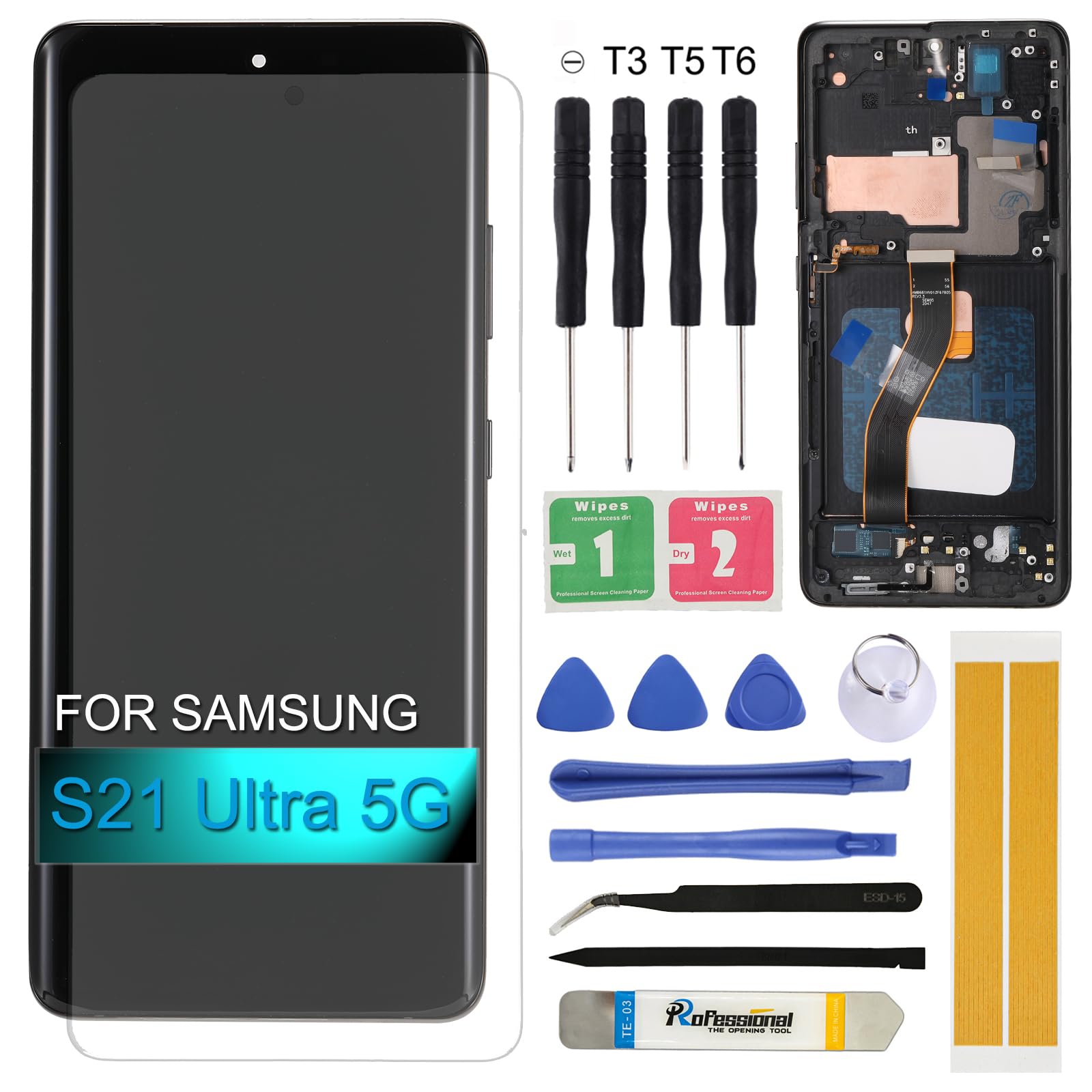 for Samsung Galaxy S21 Ultra 5G LCD Screen Replacement SM-G998B G998B/DS G998U G998U1 G998W G998N G9980 6.8'' Display Assembly LCD Touchscreen Digitizer with Frame Tool Kit