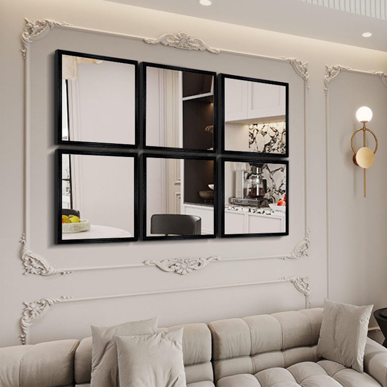DAJIAYIQI Mirrors for Wall, Vintage Hanging Mirror, Modern Square Bathroom Wall Mirrors for Bedroom Bathroom Living Room(6PCS,40cm)