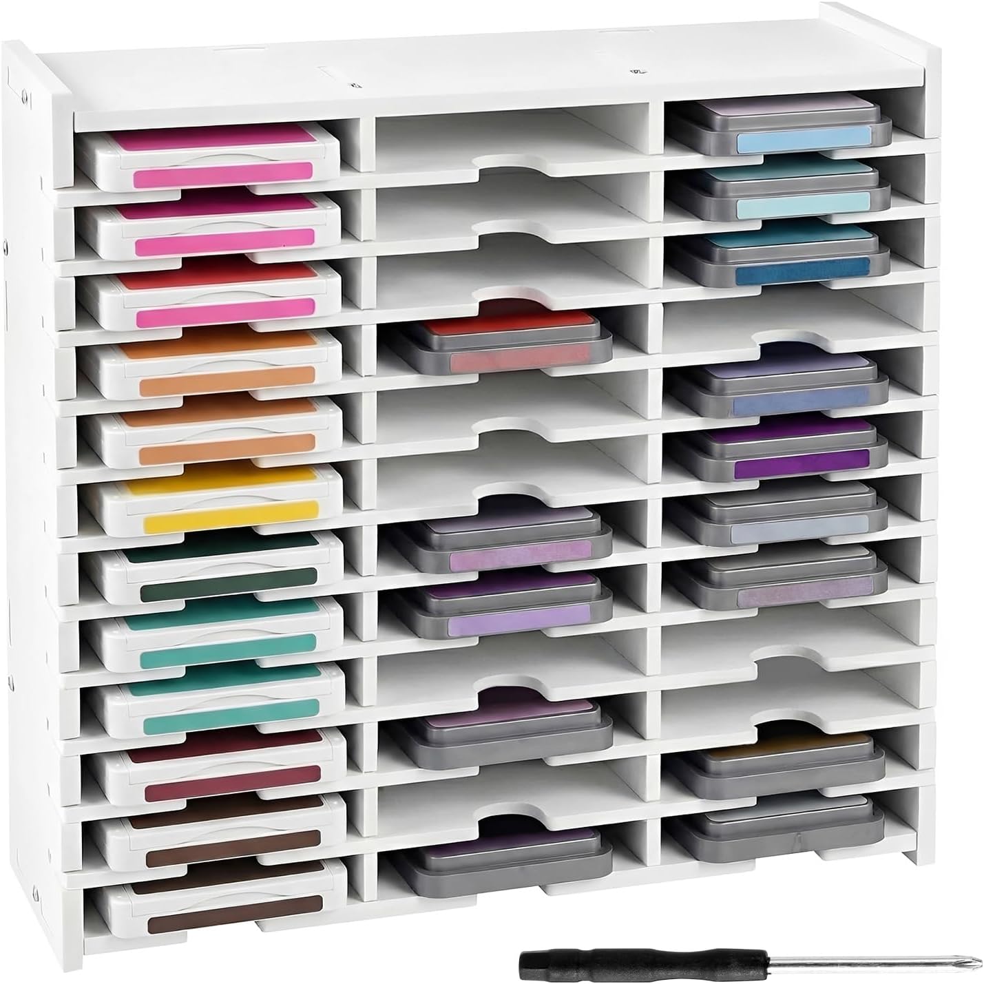 36 Slots Ink Pad Organizer, Wall-Mountable Ink Pad Storage Rack Holder Stamp Pad and Ink Pad Holder with Removable Dividers & Notch Design for Standard Size Ink Pads, Fits 13"x13" Cabinets