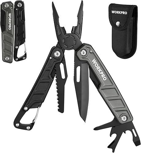 WORKPRO Multitool-11 in 1 Multitool Pliers with Pocket Clip and Sheath-EDC Multi Tool Knives with Safety Lock-Camping Tools Pocket Knife with