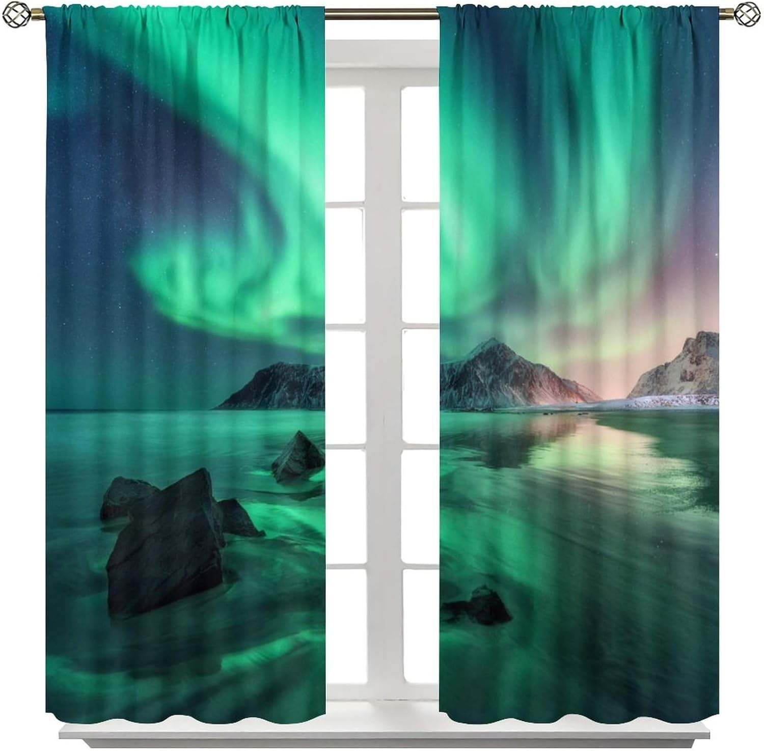 Northern Lights Curtains Green Aurora Borealis Curtain with Rod Pocket for Living Room Apartment Home Decor Drapes Thermal Insulated Window Treatments 2 Panels Set 42x45 Inch