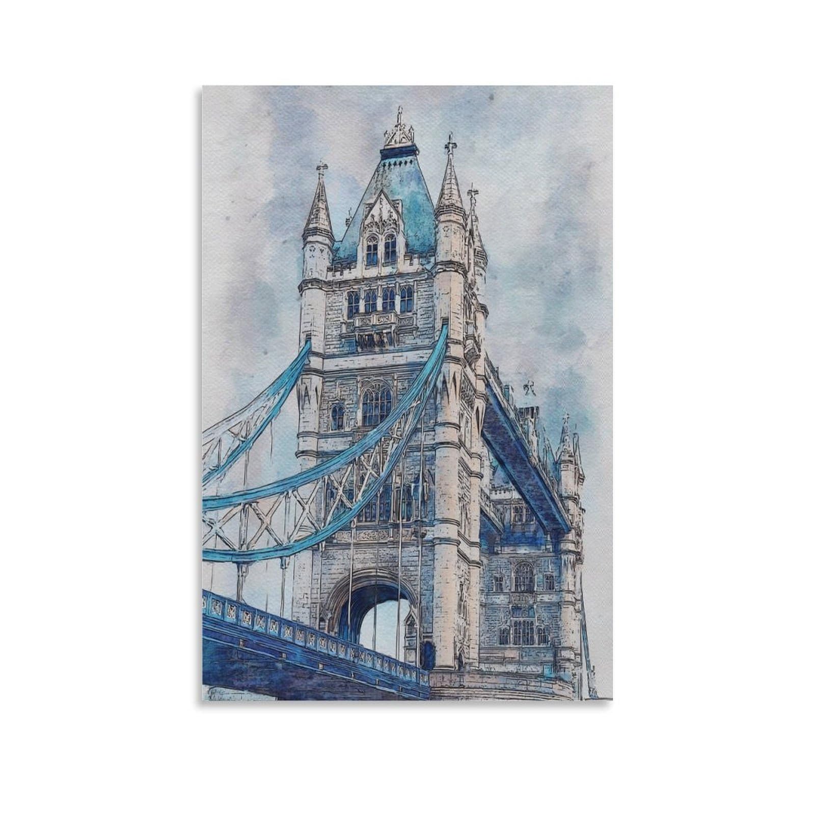 Lcynnh Unframe-Style London Tower Bridge 20X30inch(50X75cm) Vintage Travel Poster Watercolor Canvas Art