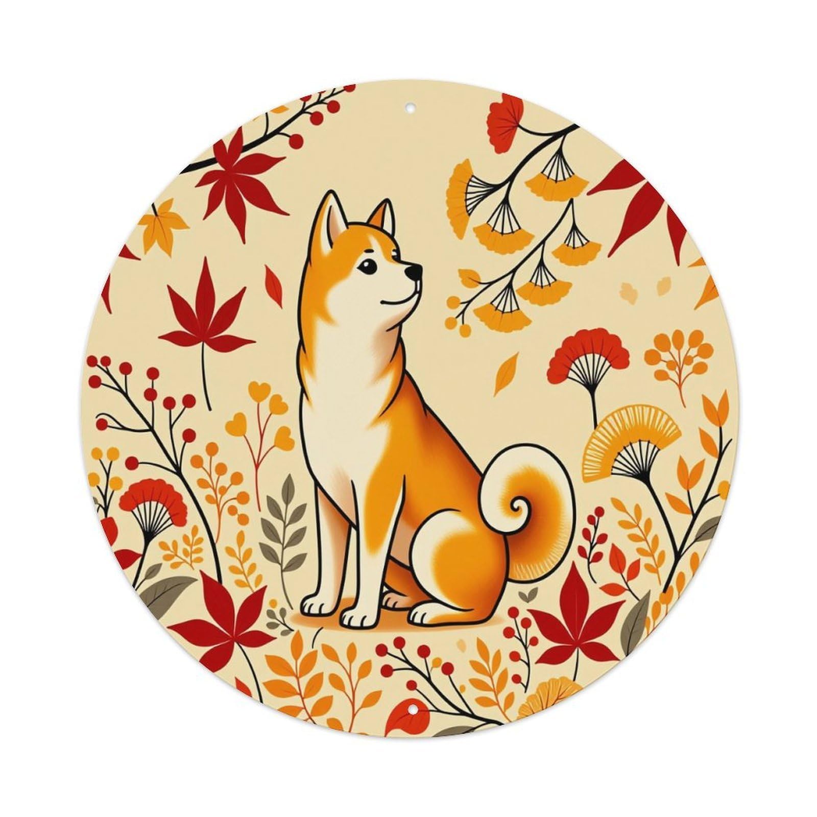Autumn Leaves Dog Pattern Print Metal Tin Sign Plaque