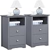 Yaheetech Bedside Tables Set of 2, Wooden Nightstand with 2 Storage Drawers, Open Compartment, Sturdy Modern Cabinet for Bedroom, Living Room, 35x40x60 cm, Grey