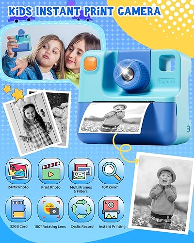 Miniatura 2 de Impresión instantánea de cámara para niños, regalos de cumpleaños de Navidad LETSHAHA para niñas y niños de 3 a 12 años, cámara digital selfie de 24