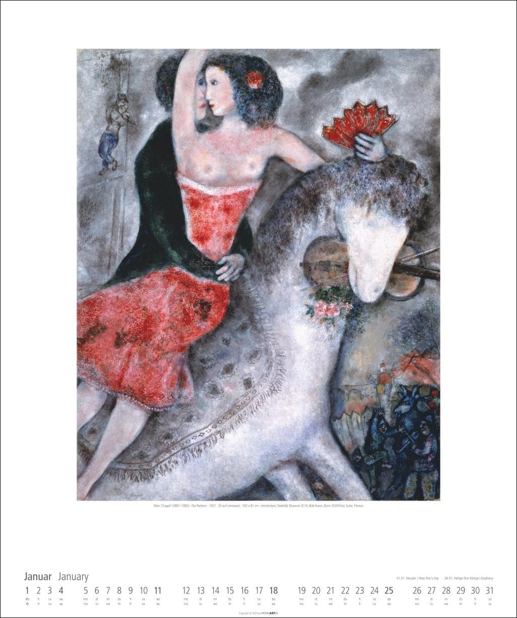 Marc Chagall Kalender 2026: Kunstvoller Wandkalender mit farbenprächtigen Meisterwerken des 20. Jahrhunderts. Großer Kunst-Kalender 2026. 46 x 55 cm. Hochformat