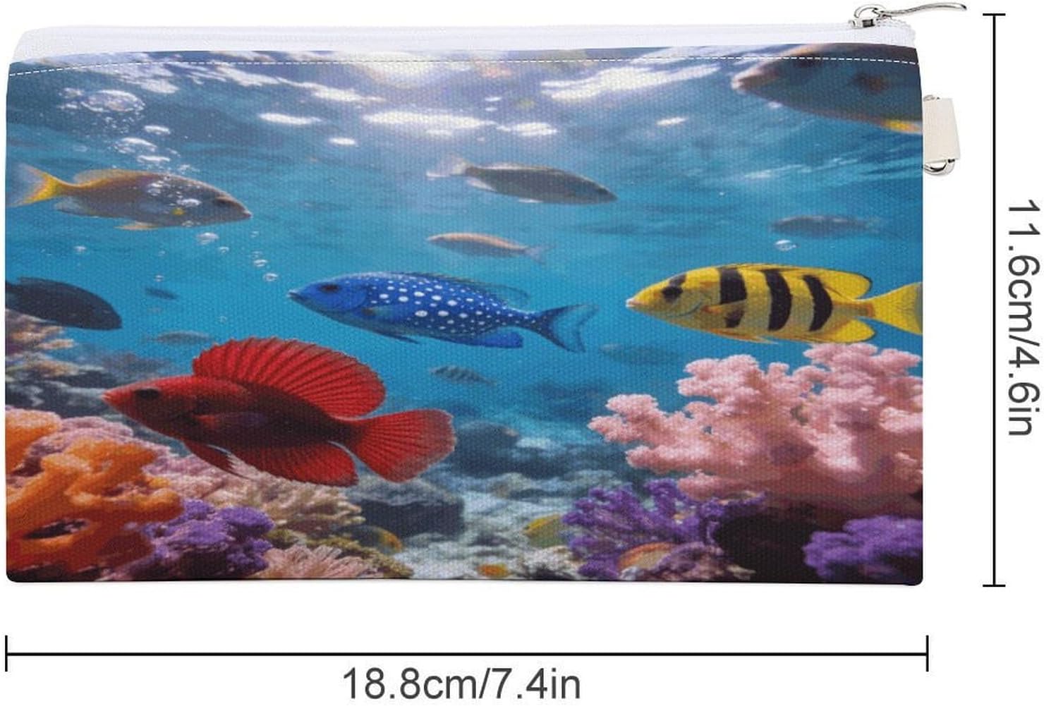 Ocean Coin Purse Fashion Mini Change Wallet With Zipper Cute Canvas Coin Bag Small Makeup Bag Portable Change Pouch Change Holder Coin Pouch Change Bags image 2