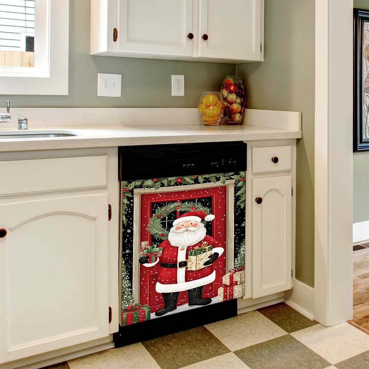 Christmas Old Man Gift Decoration Dishwasher Magnet Cover, Dishwasher Panel Scratch Resistant Decorative Magnets for Home Kitchen Utensils Decal Refrigerator Decoration 23 x 26 Inch,a-332