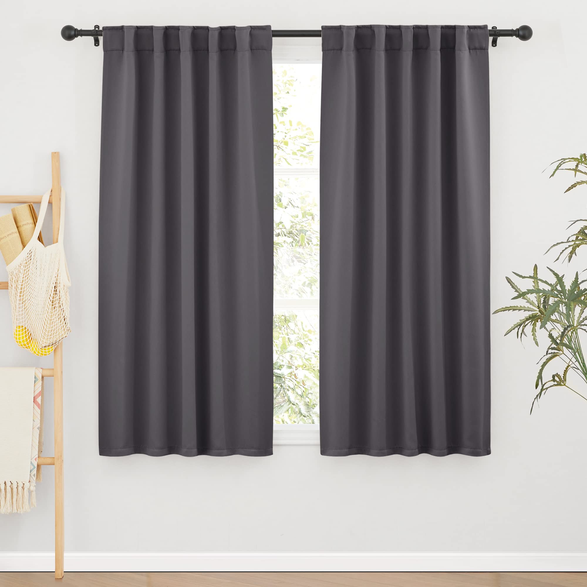 RYB HOME Living Room Curtains, Room Darkening Small Window Treatment Thermal Insulated Blackout Privacy Blinds for Bedroom Bathroom Dining Room, Grey, W42 x L63 inch, 2 Panels