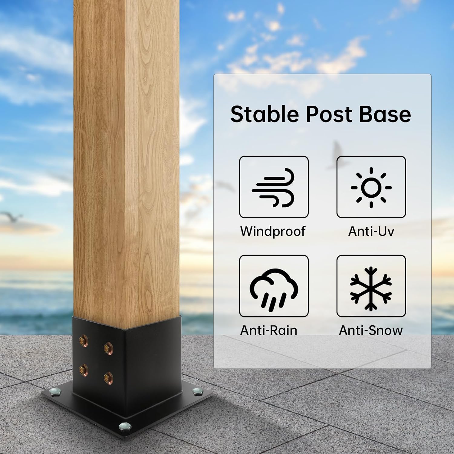 4×4 Post Base 4 Pcs,Deck Post Brackets,Inner Size 3.5"x3.5" Thick Steel Fence Post Anchor Base,Black Powder Coated Heavy Fence Post,for Supports Porch Railing Post Holders Pergola Brackets