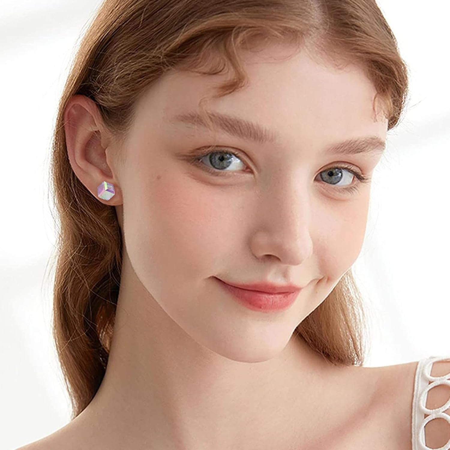 CZ Plastic Earrings for Sensitive Ears Hypoallergenic Geometric Stud Earring for Women - Image 6