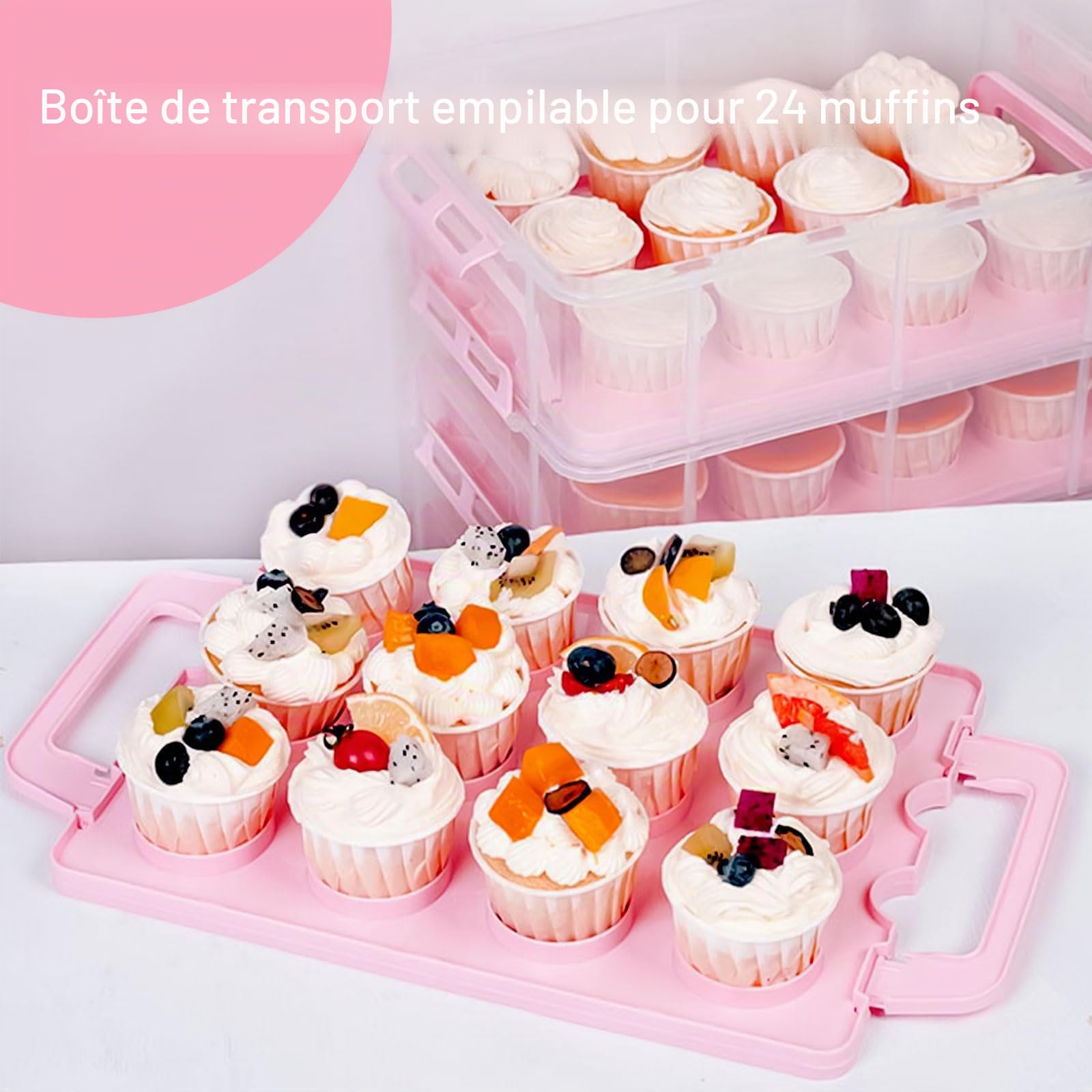 Boîte de transport rectangulaire pour gâteau, 36 x 26 x 23 cm - Boîte à cupcakes, boîte de transport pour muffins, contenant rectangulaire pour 24 muffins, cupcakes