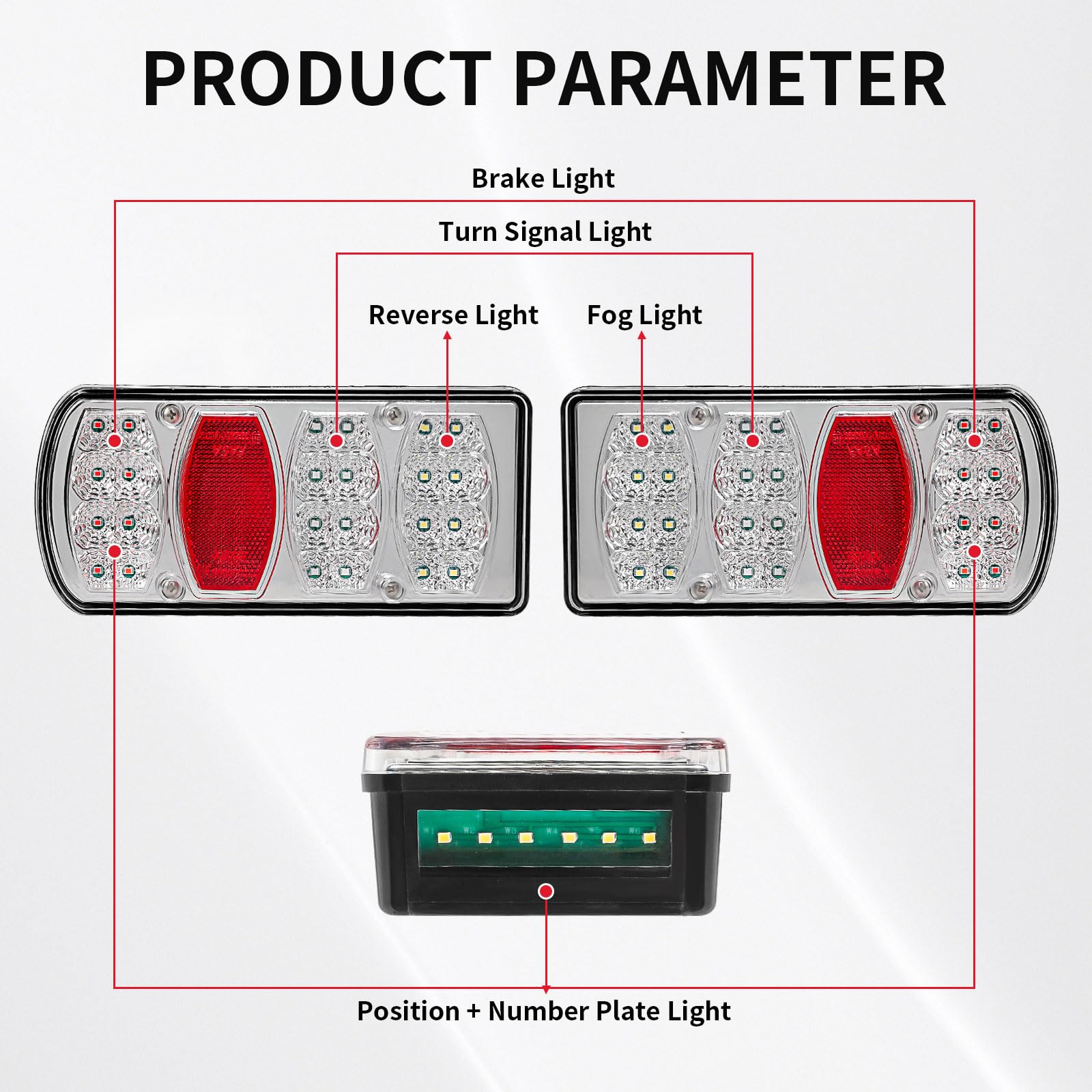 Kit luci posteriori per rimorchio 12V 24V, indicatori di direzione impermeabili Catarifrangente fendinebbia con presa a 13 pin Cavo a 5 conduttori da 5,5 m Certificazione E