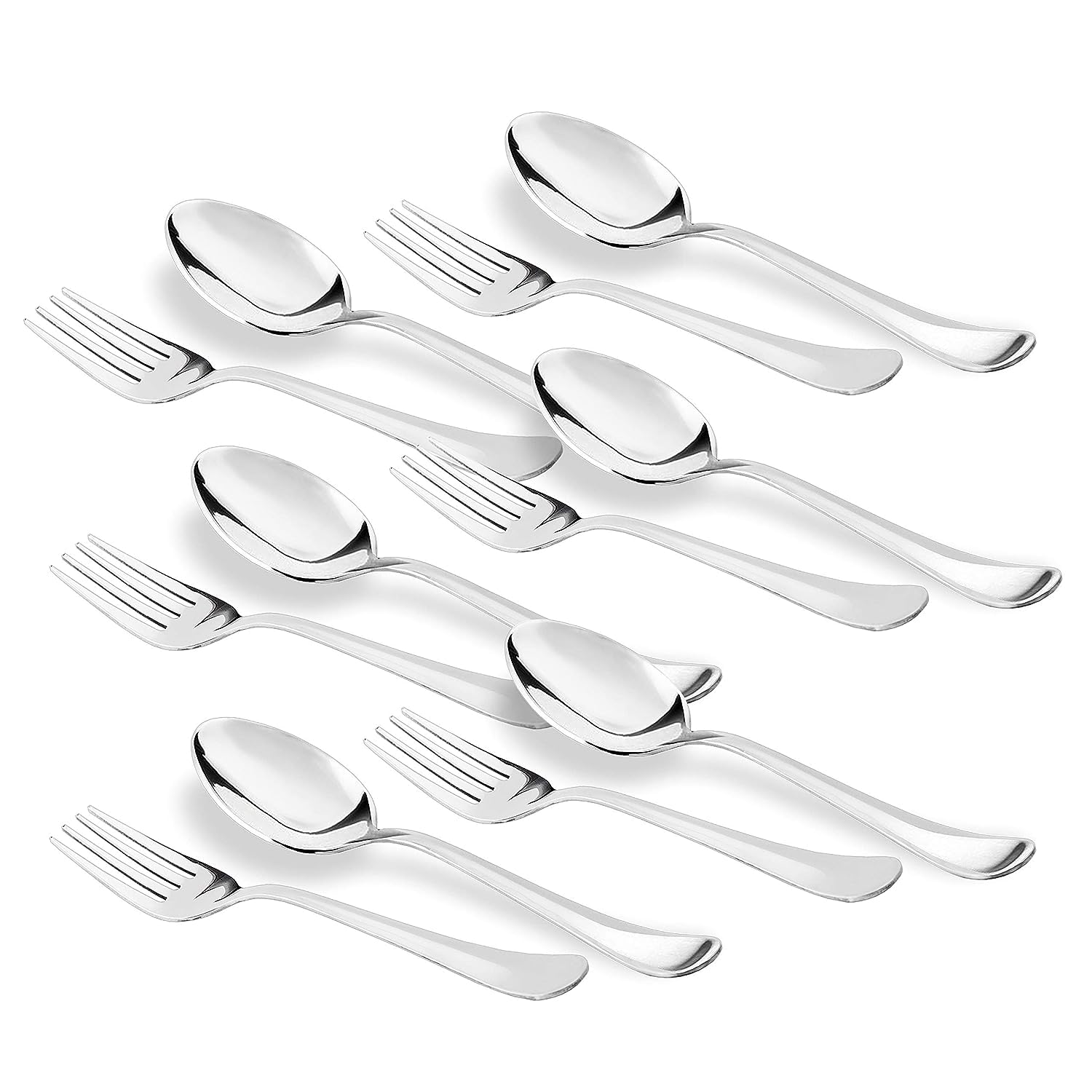 Stainless Steel Fork and Spoon Set of 12 Mirror Polishing Cutlery Set Silverware Forks & Spoons Dishwasher Safe Dining Table Accessories for Home Kitchen & Restaurant (Spoons & Forks Set of 12) - Image 2