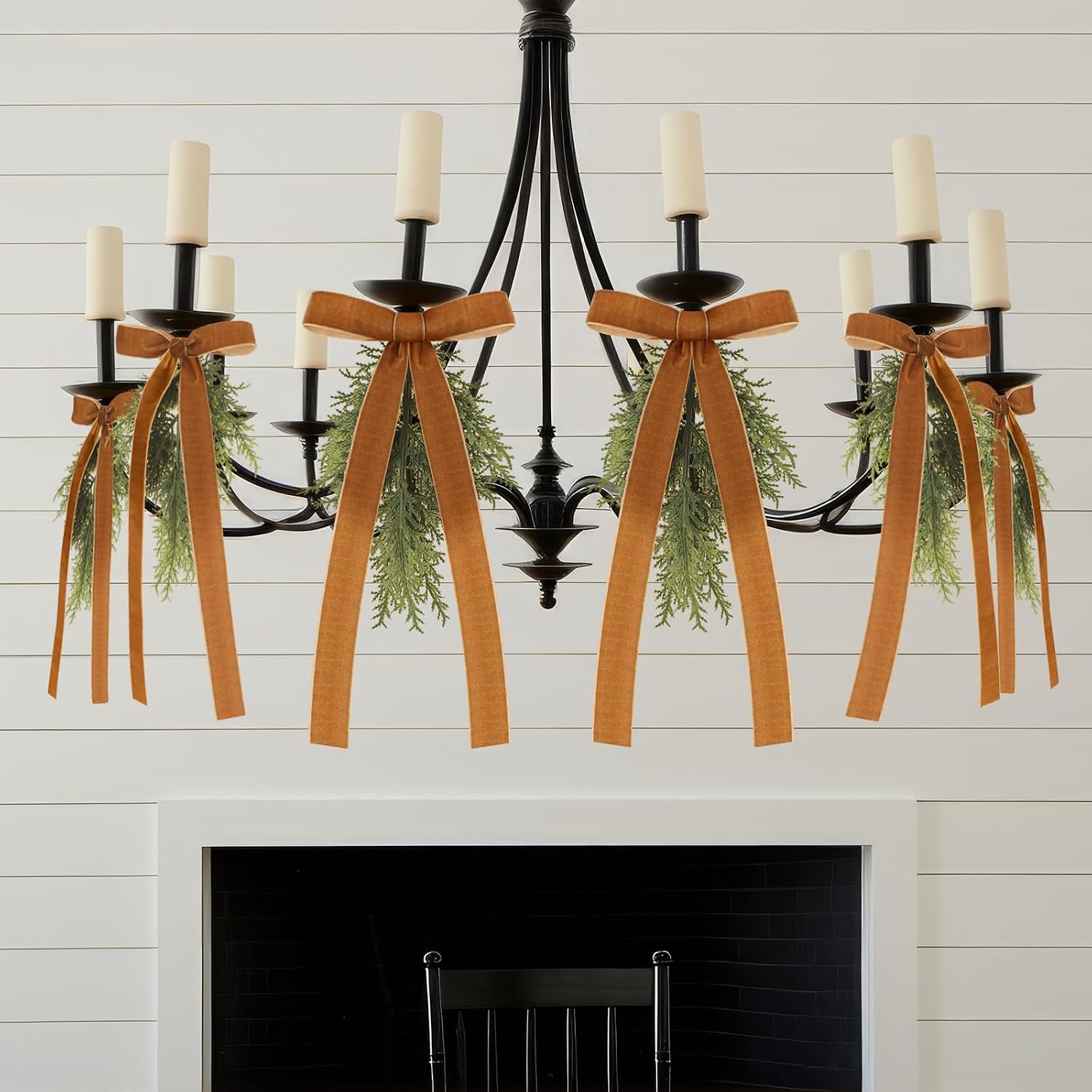 Chuangdi 6 Pcs Christmas Teardrop Swag Brown Velvet Bow Wall Sconce Decor