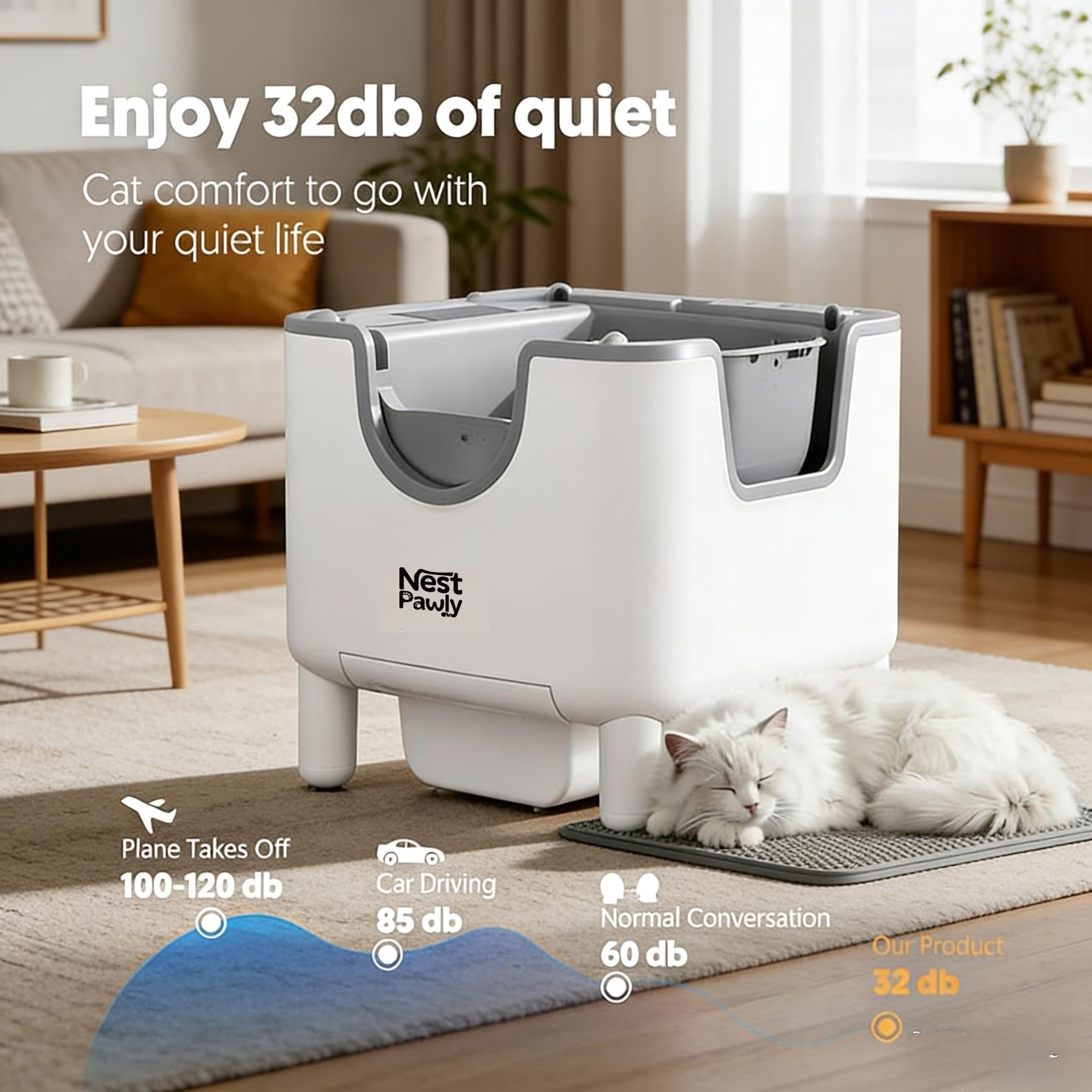 NestPawly M07 Self-Cleaning Litter Box - Open-Top Automatic Cat Litter Box with Odor Control, Safety Features, and Easy Maintenance - image 4