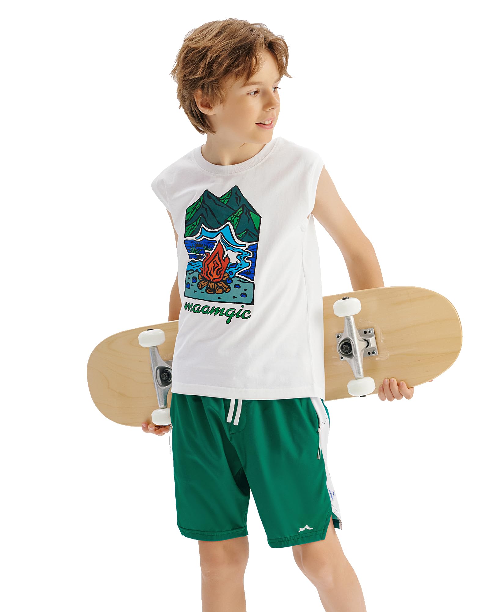 maamgic Boys Athletic Shorts with Liner Teens Youth 2 in 1 Active Running Sports Soccer Shorts with Zipper Pockets Turquoise Green 14/16