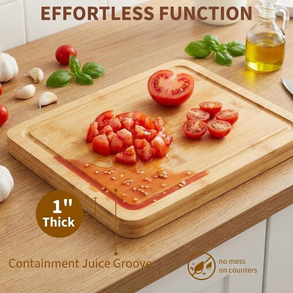 Bamboo Cutting Board 16x10x1 inch with Juice Groove - Bamboo Cutting Board, Charcuterie Board, Butcher Block, Non Plastic Wooden Chopping Board image 3