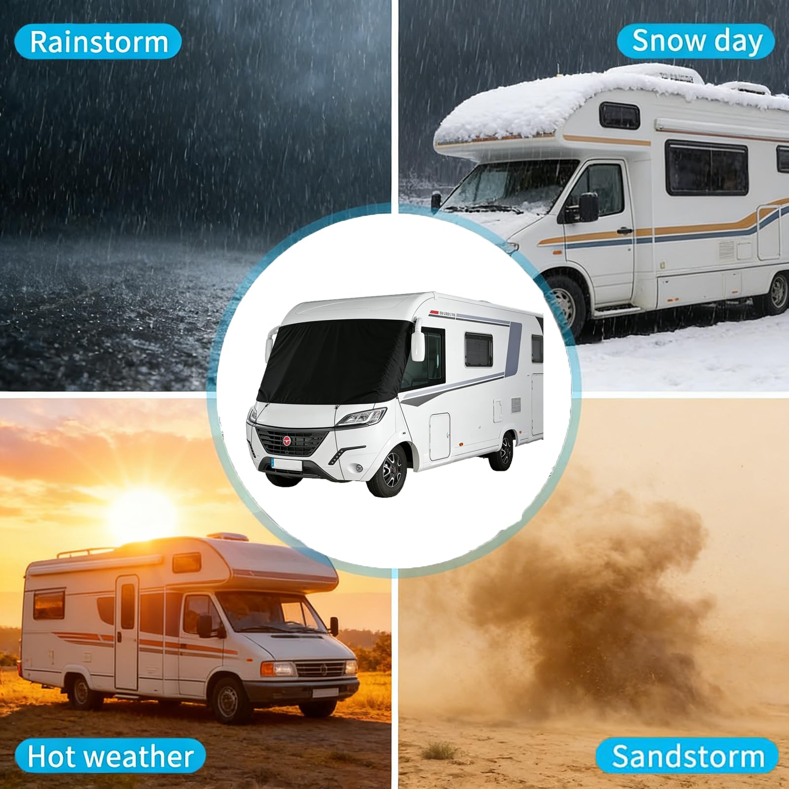Sonnenschutz Frontscheibe Wohnmobile für Integrierte A-Class RV | 600D Luxus Wrap Cover, 100% Verdunkelung, UV-Schutz, wasserdicht, wetterfest, Frostschutz für Fiat Ducato Dethleffs