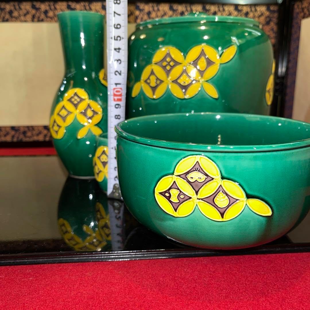 茶道具　翠嵐窯　青コウチ七宝紋皆具 茶道具 翠嵐窯 青コウチ七宝紋 皆具 中古 茶道具 皆具 紫交趾