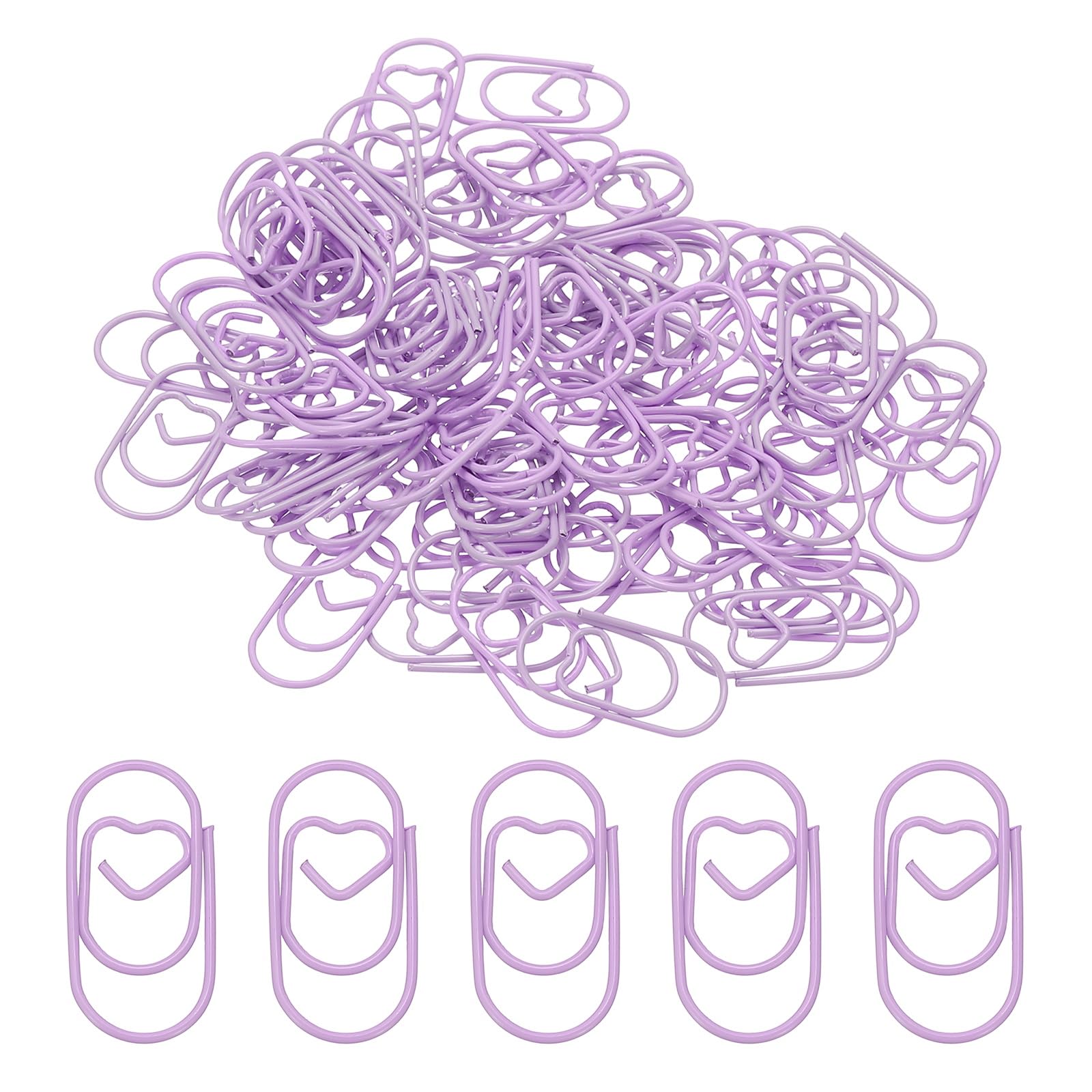 PATIKIL 1x0.4 Inch Mini Paper Clip, 80 Pcs Metal Heart Paper Clip Wide Rust-Proof Strong Durable Small Cute Bulk for Office Supplies Document Organization Binder Bookmarks Planner, Purple