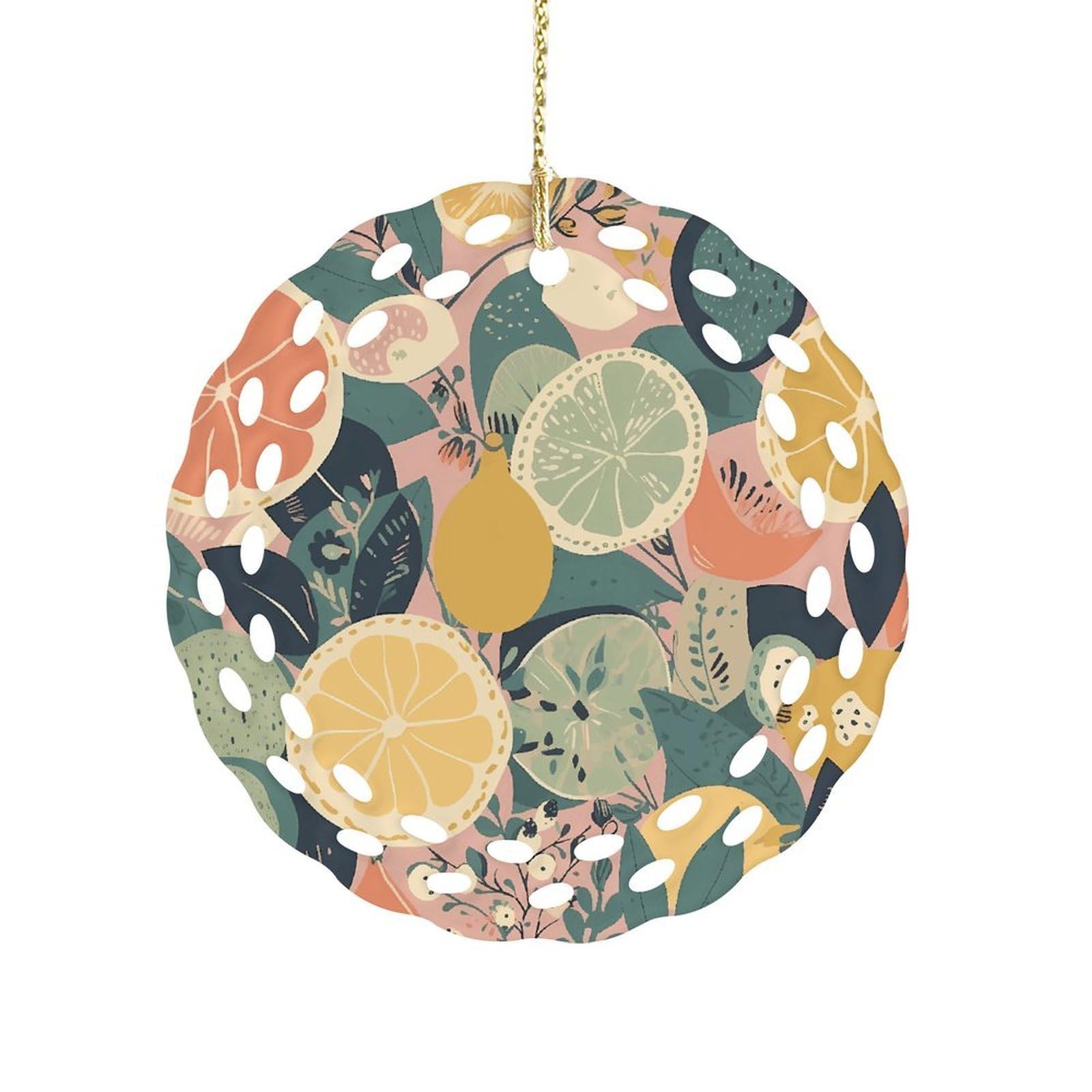 Fekiloot Women's Style Fruit Pattern Ceramic Ornaments 3 Inch Round,Holiday Keepsake For ,Girls,Pet Owners,Hanging Ornament Gifts Idea For Home