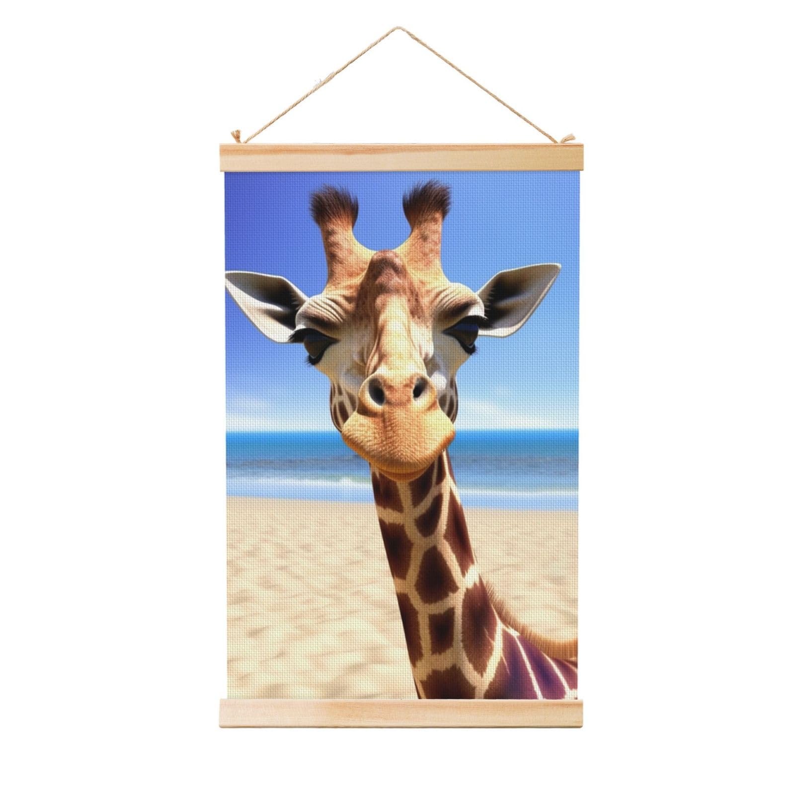 Beach Giraffe Poster Wooden Shaft Hanging Poster Wall Hanging Banner Canvas Artwork with Wood Frames 36"x24" Modern Artwork Decor Ready to Hang Wall Art for Home Decor Scroll Painting