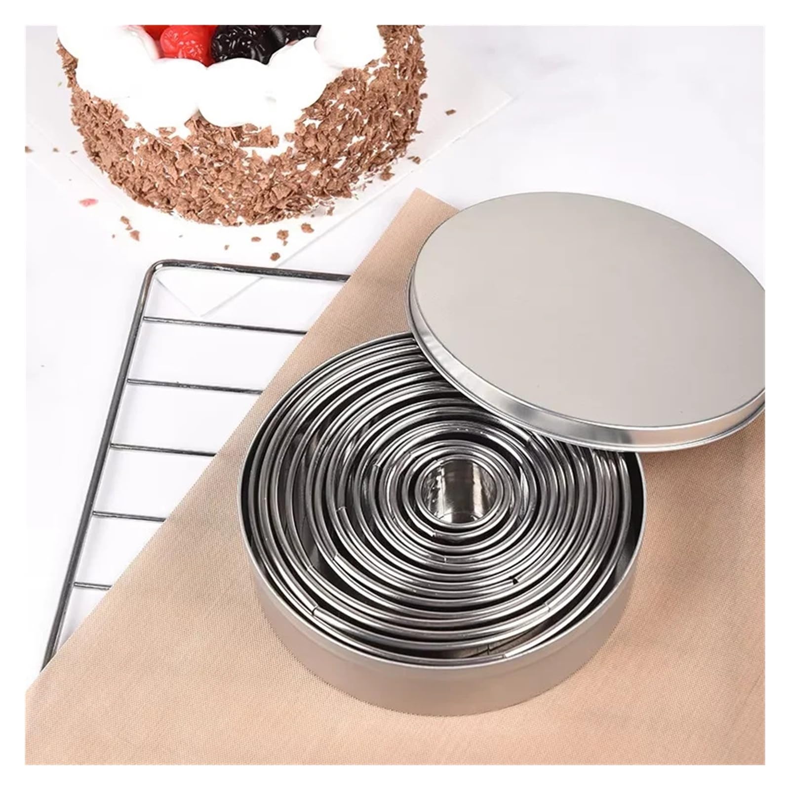 14-teiliges rundes Plätzchen- und Keksausstecher-Set aus Edelstahl, Donut-Ausstecher, Ringformen, abgestufte Kreis-Ausstecher for die Küche, YY129
