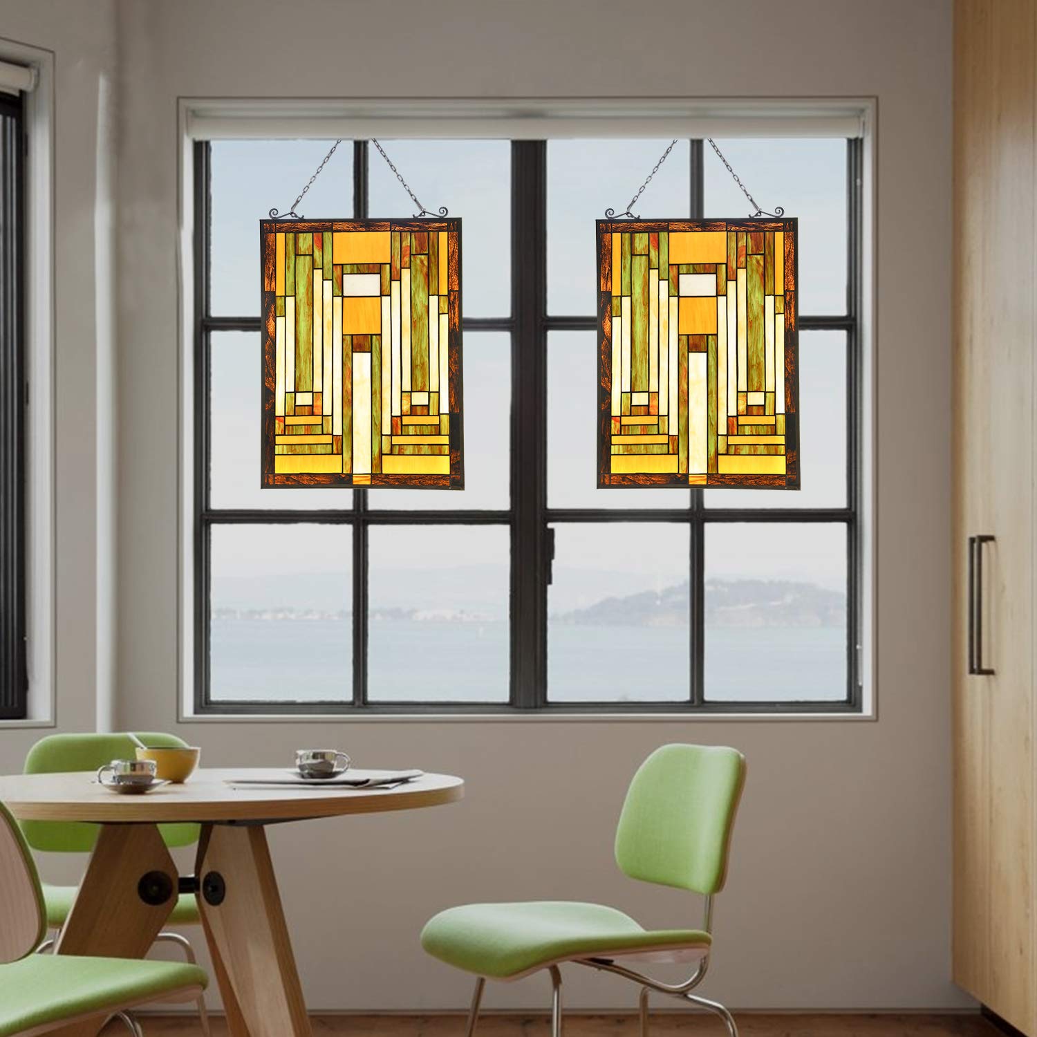 Capulina Buntglas-Fensterpaneele, 43,2 x 55,9 cm (B x H), antiker Tiffany-Stil, Kunsthandwerk, Sonnenfänger, Fensterbehang, Eltern, Geschenke für Heimdekoration