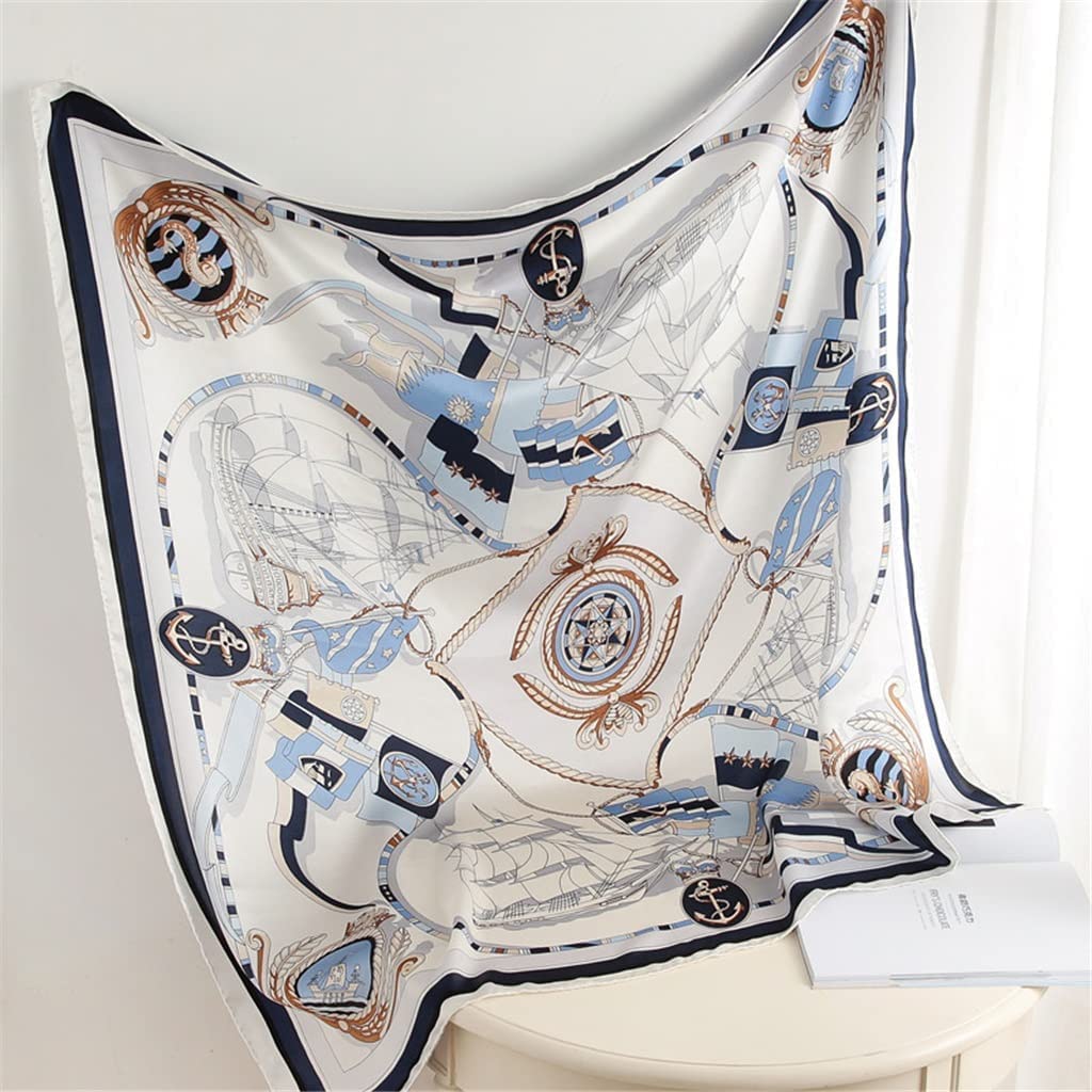 BATLAM Sciarpa Quadrata Grande in Seta Bianca e Blu Sciarpa in Seta di gelso da Donna Scialle Primaverile e Autunnale Festa della Donna (Color : A, Size : One Size) (A One Size)