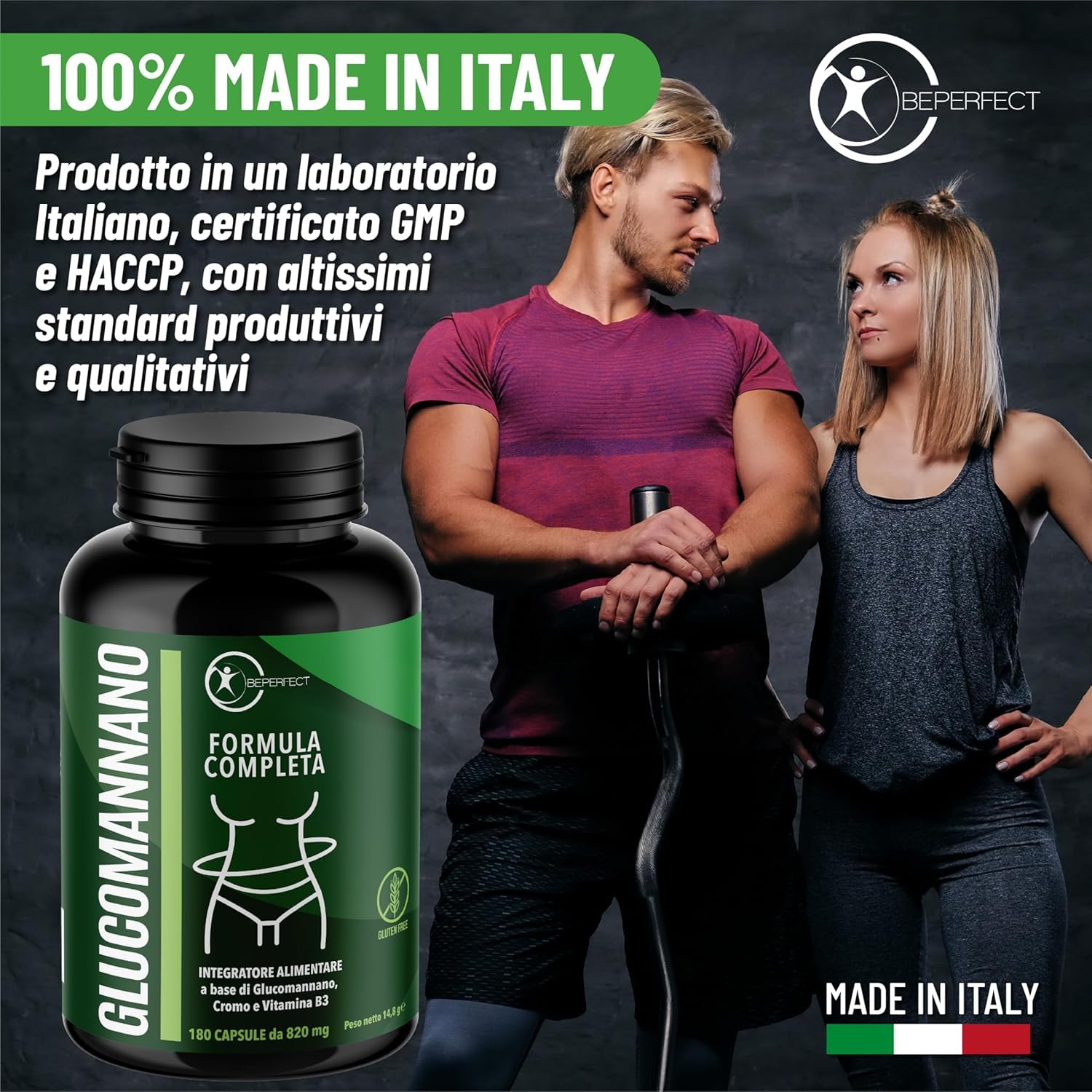 BePerfect Glucomannano Forte Purificato 4000mg 180Cps | Integratore Naturale Arrichito con Cromo e Vitamina B3