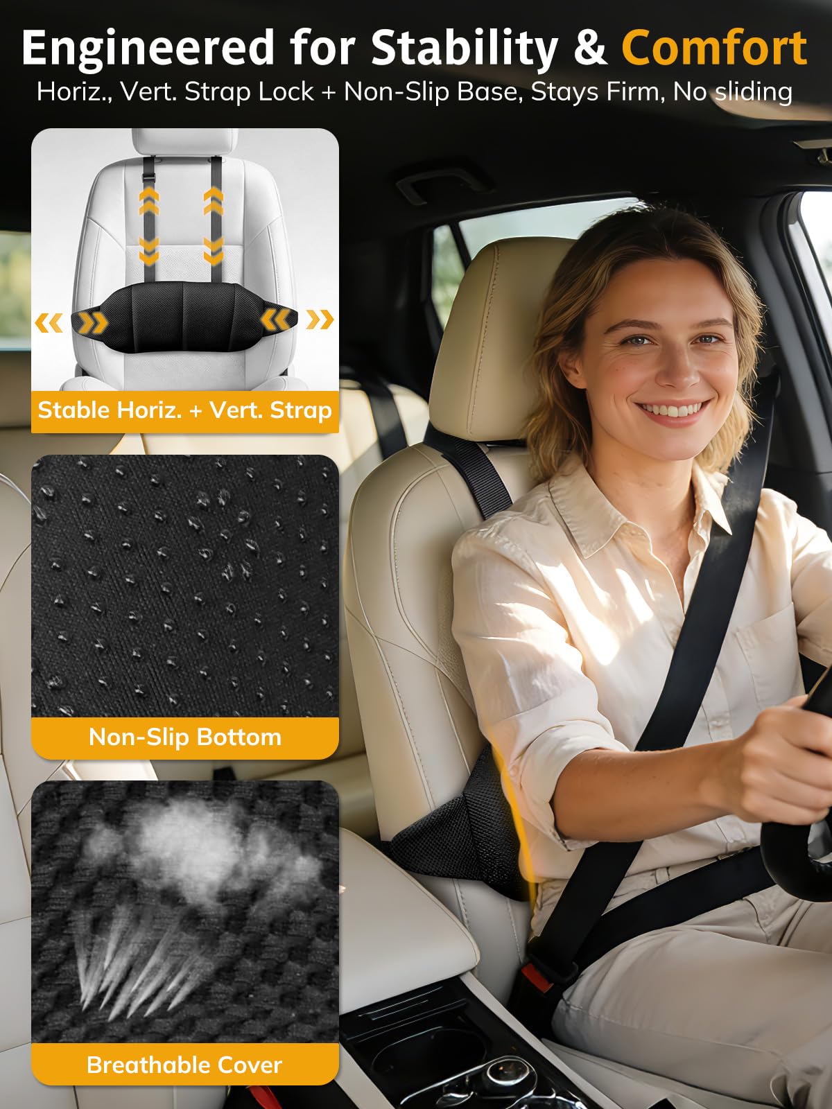 Verstellbares Lendenstützkissen für Autositze mit Doppelgurten Memory-Schaum Unterstützung für unteren Rücken und Taille Kissen mit konvexem Punktdesign abnehmbarer Bezug für Fahrzeuge und Bürostühle