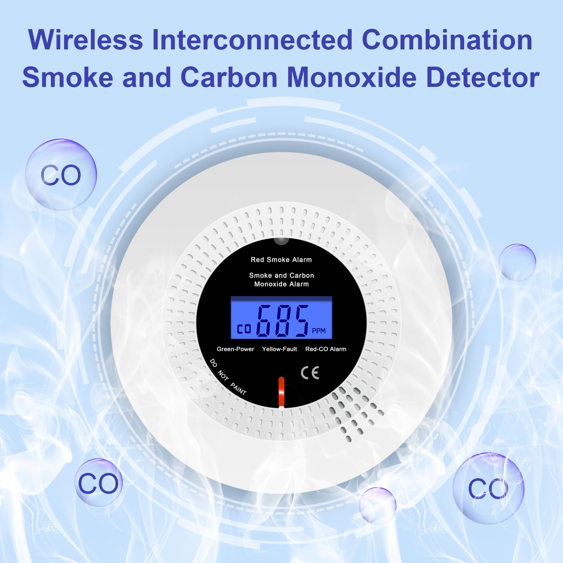 Rilevatori di fumo e monossido di carbonio interconnessi senza fili per la casa, rilevatore di fumo e CO con display LCD, durata di 10 anni, batteria sostituibile, 3 pezzi