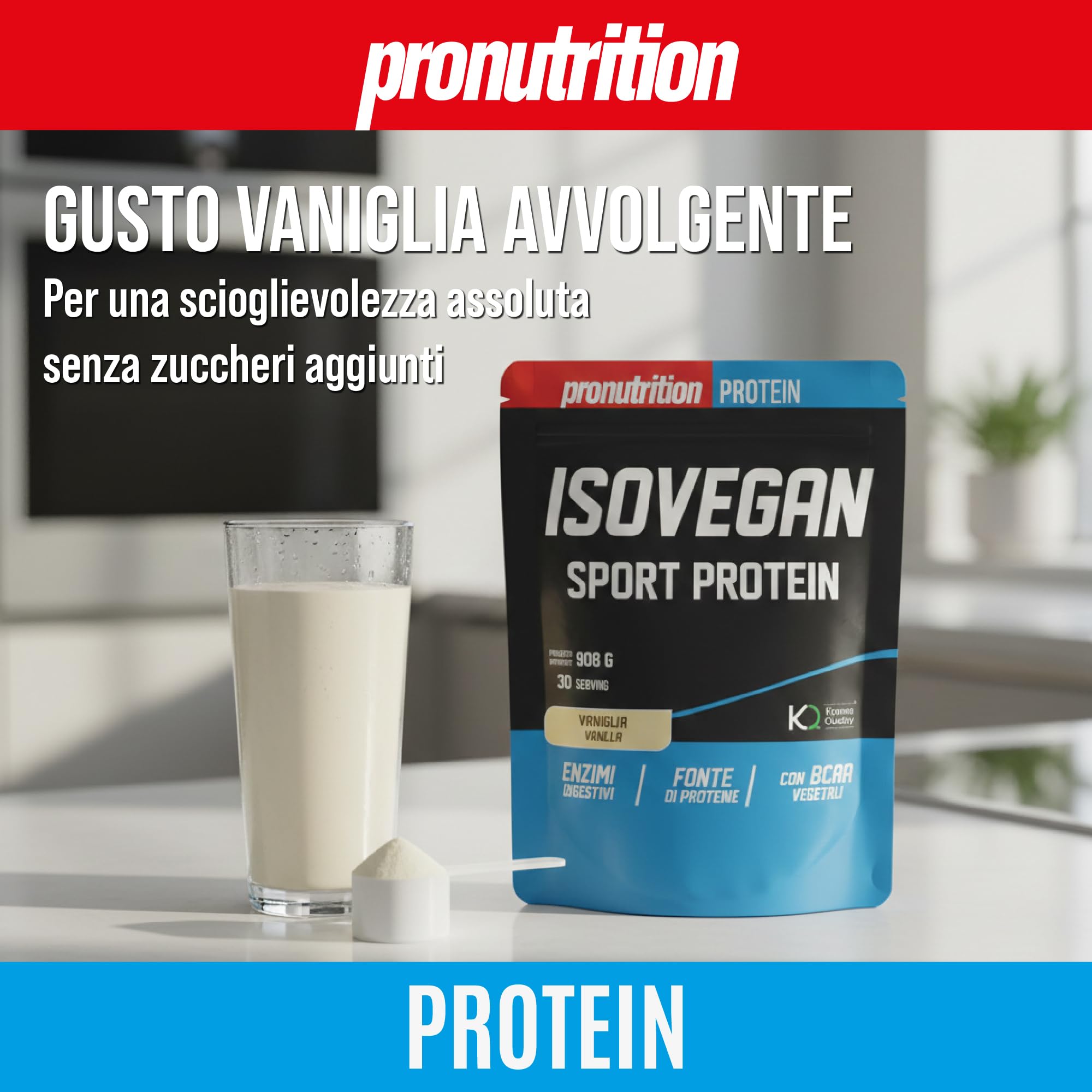 Pronutrition Iso Vegan Sport Protein – Blend Vegetale Isolato con BCAA 4 1 1 ed Enzimi Digestivi per Recupero Muscolare – Gusto Vaniglia