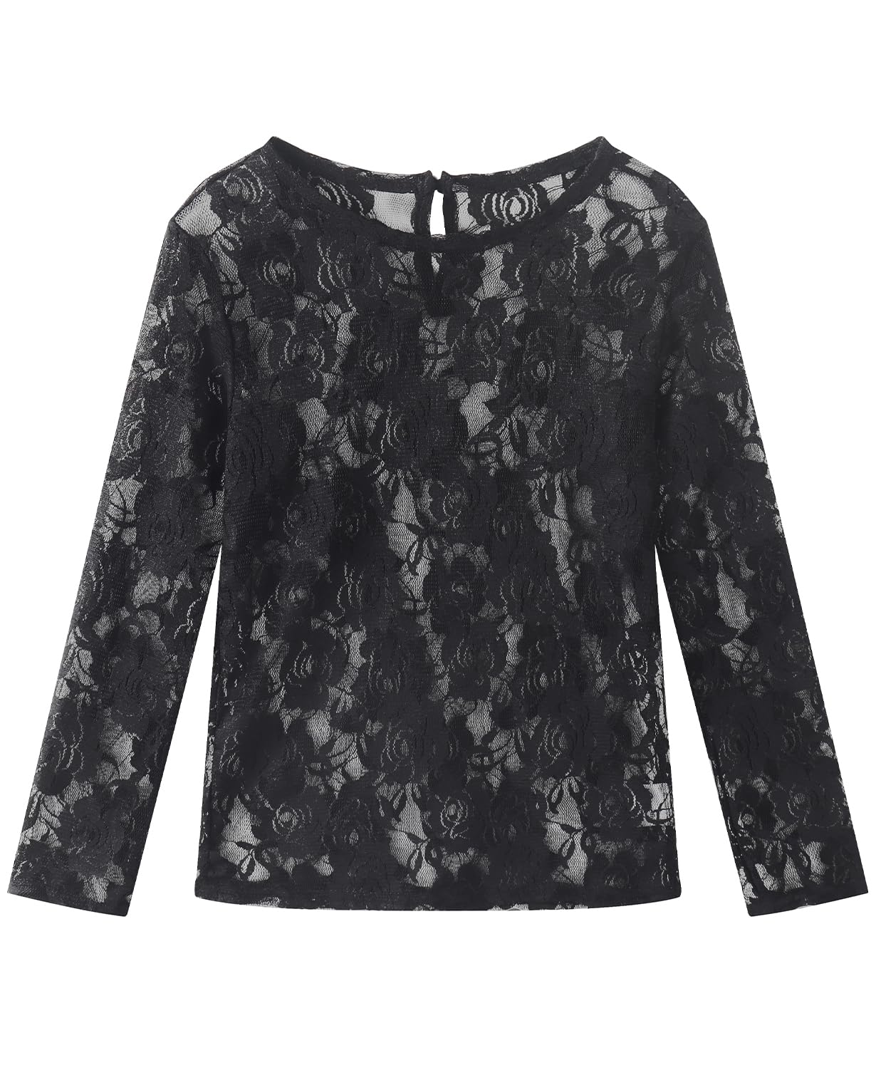 Noomelfish Girls Lace Long Sleeve Layering Tops Sheer Mesh Tee Shirts Blouse (5-12 Years)
