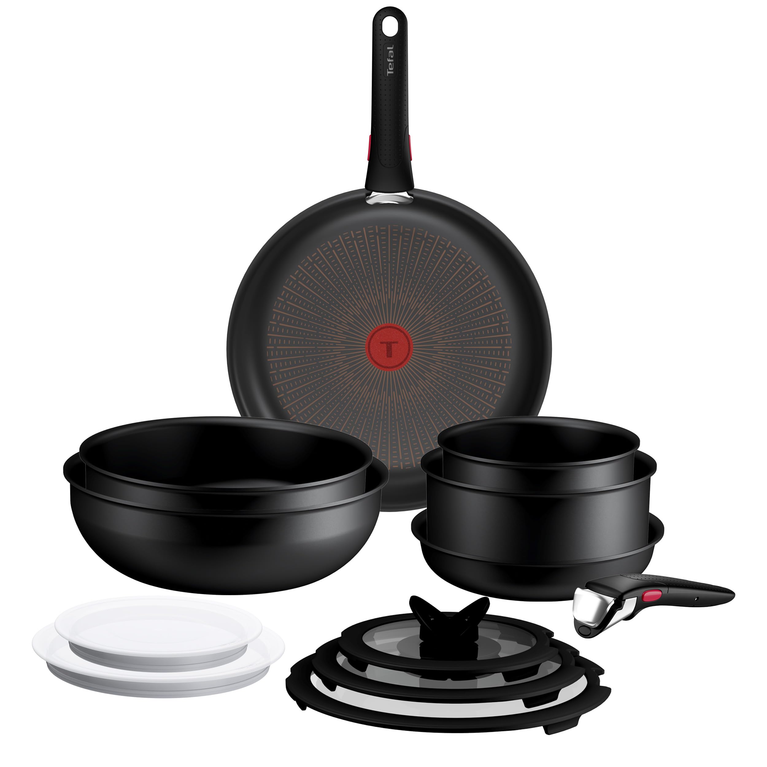 Tefal Ingenio Explore On 13-tlg. Kochgeschirr-Set, Fusion Core Antihaftversiegelung, stapelbar, platzsparend, Thermo-Signal, für alle Herdarten, sicherer Griff, mühelose Reinigung, Schwarz, P0009302