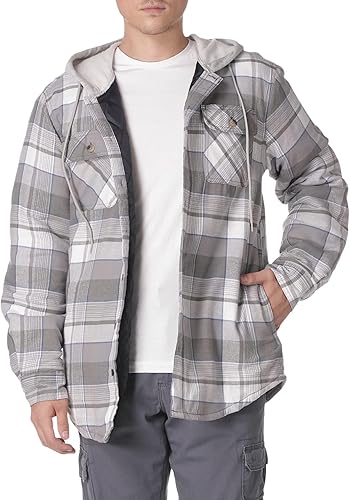 Wrangler Authentics - Chaqueta de franela estilo camisa para hombre, diseño acolchado con capucha y manga larga
