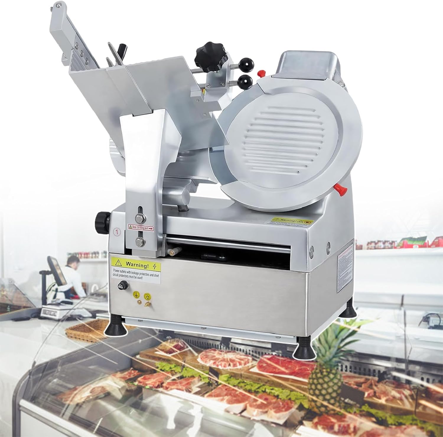 Premium Commercial 550w Meat Slicer, 12-Inch Non-Sticky Teflon Blade, Meat,Cheese,Food Slicer, Commercial and Home Use
