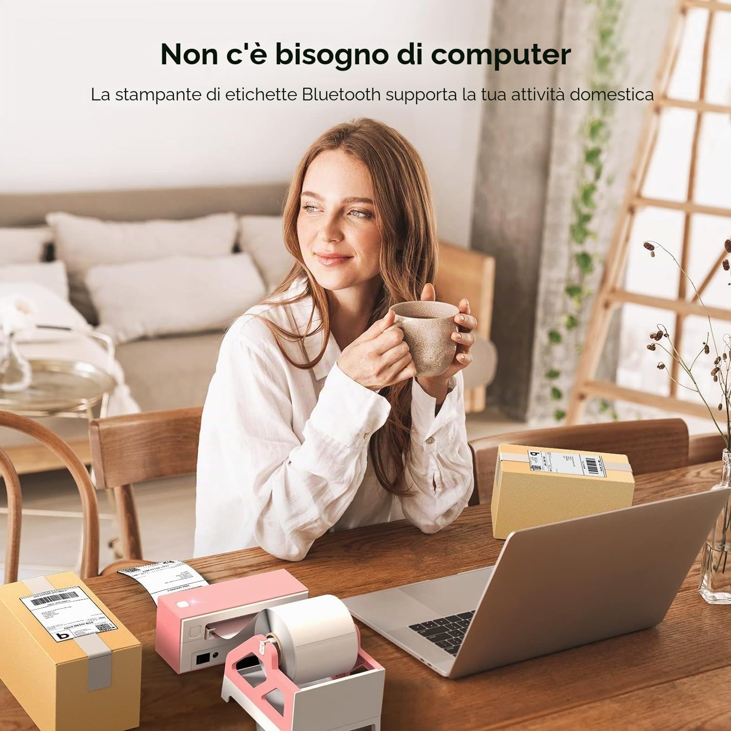 MUNBYN Stampante Termica Etichette Bluetooth, Stampante Etichette Spedizione 4x6, Stampante di Etichette Postali per Aziende, Compatibile con Shopify Amazon DHL DPD, 129B Rosa